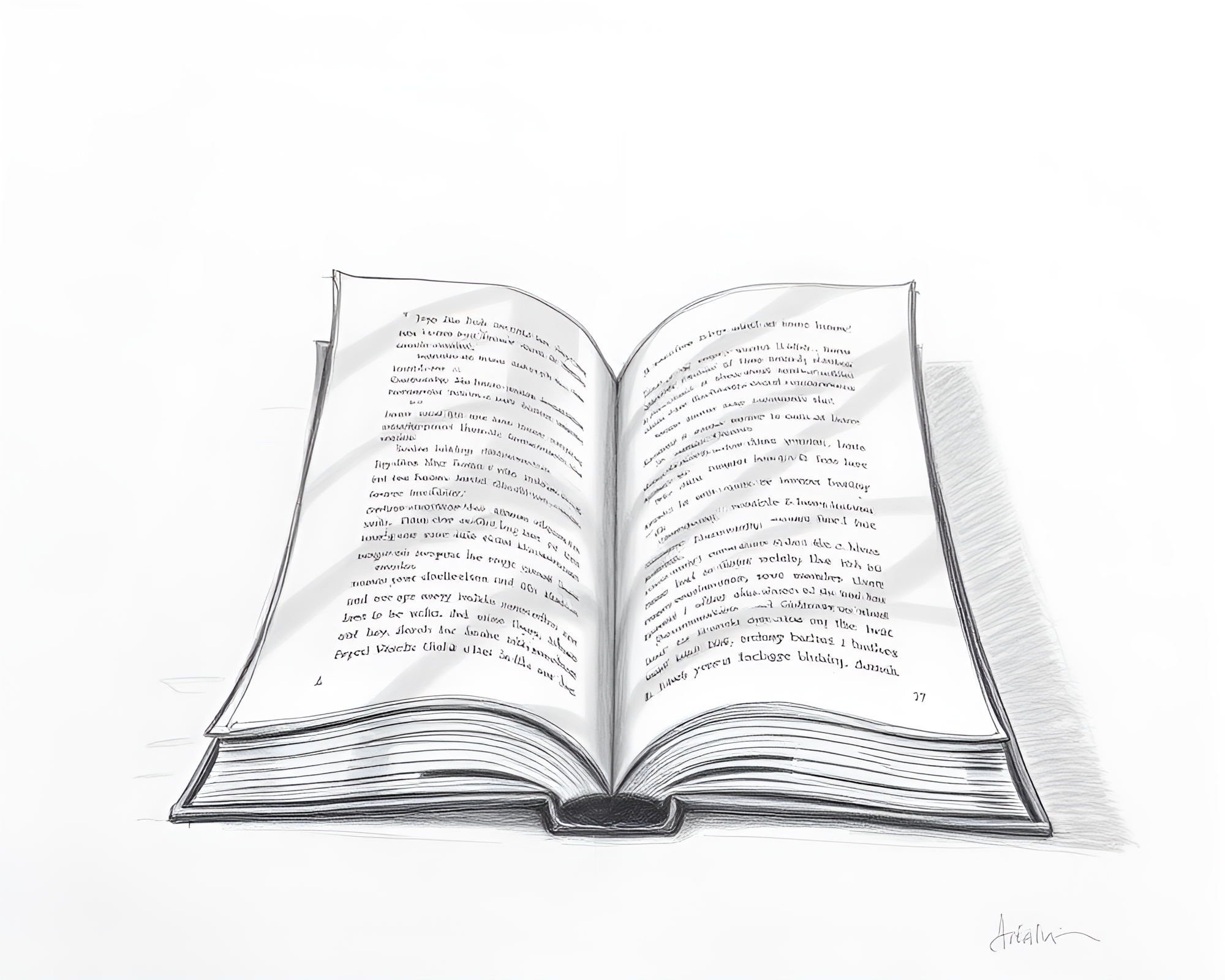 Enchanted Book in Pencil Sketch Wide Shot – free AI stock image