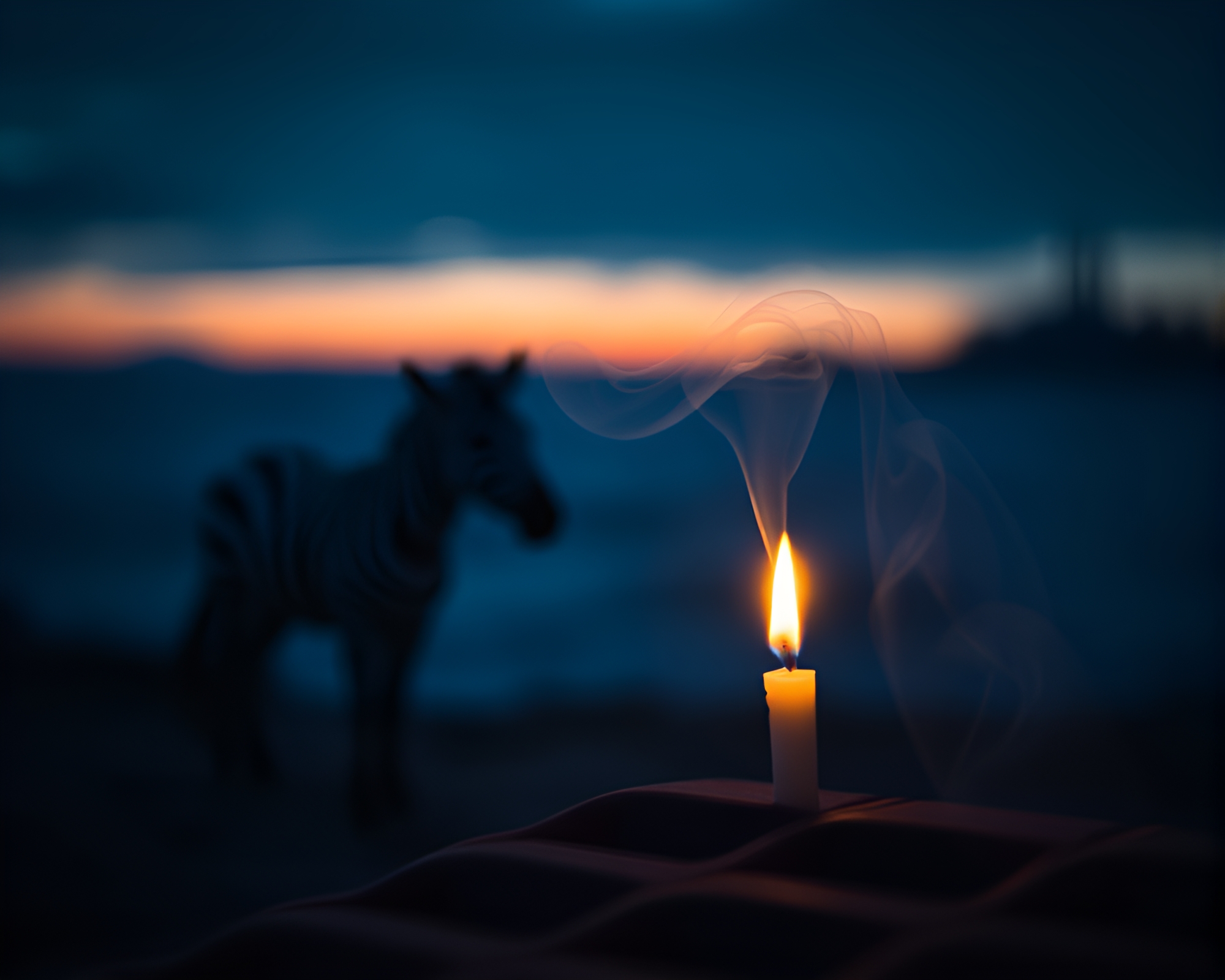 Ethereal Zebra in Polar Twilight Candle Smoke Dance – free AI stock image