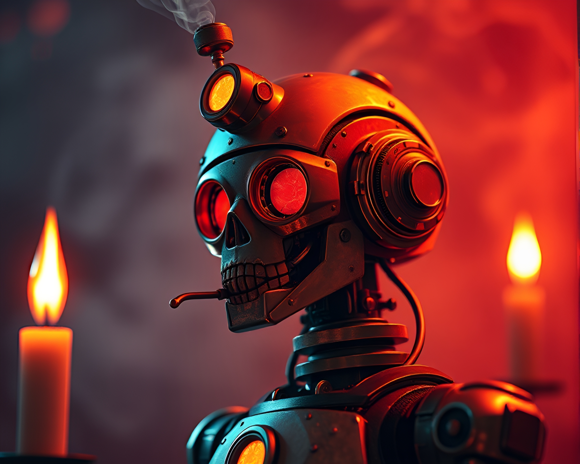 Steampunk Robot surrounded by Candle Smoke – free AI stock image