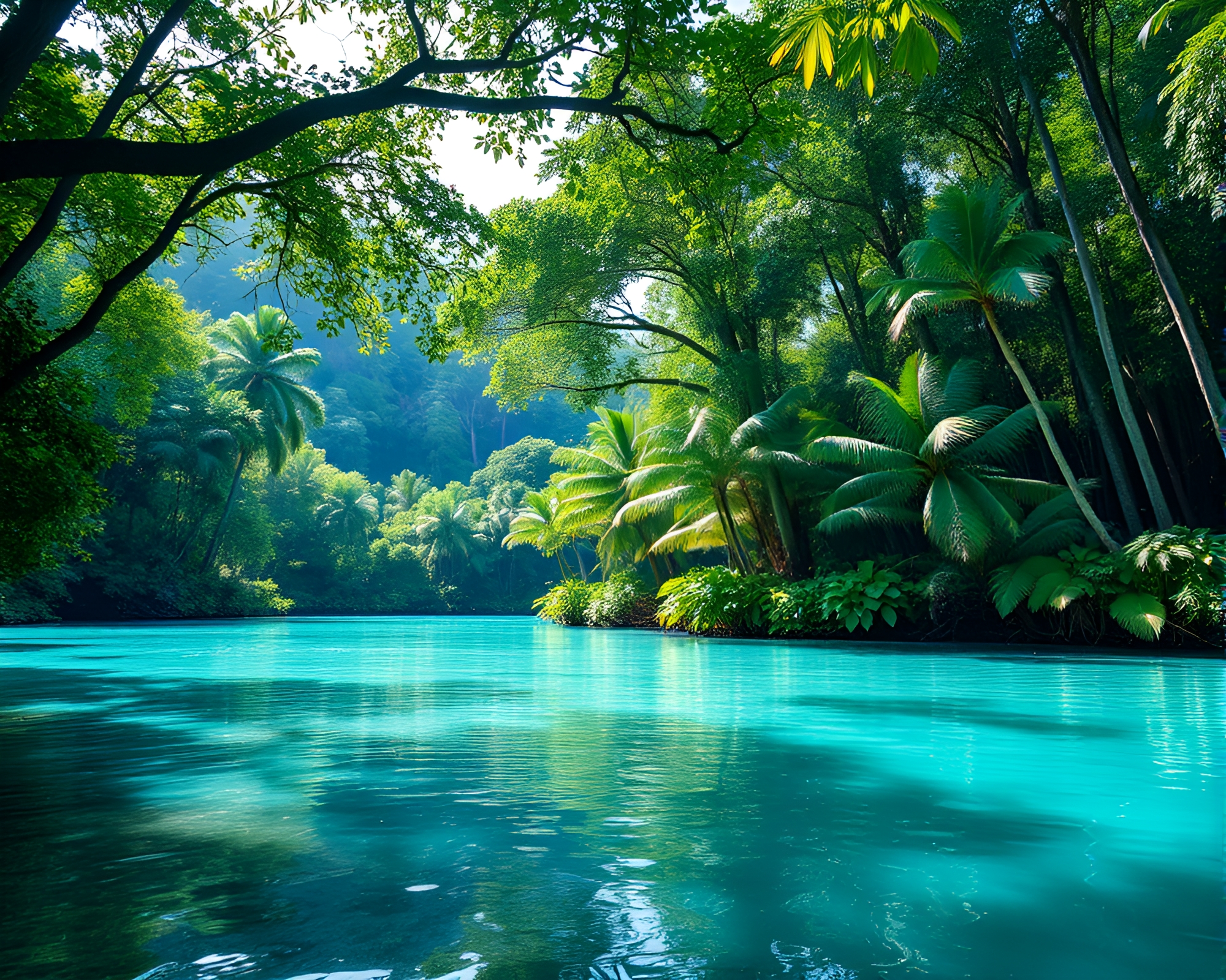 Prismatic Rainforest Canopy: Turquoise Divisionism – free AI stock image