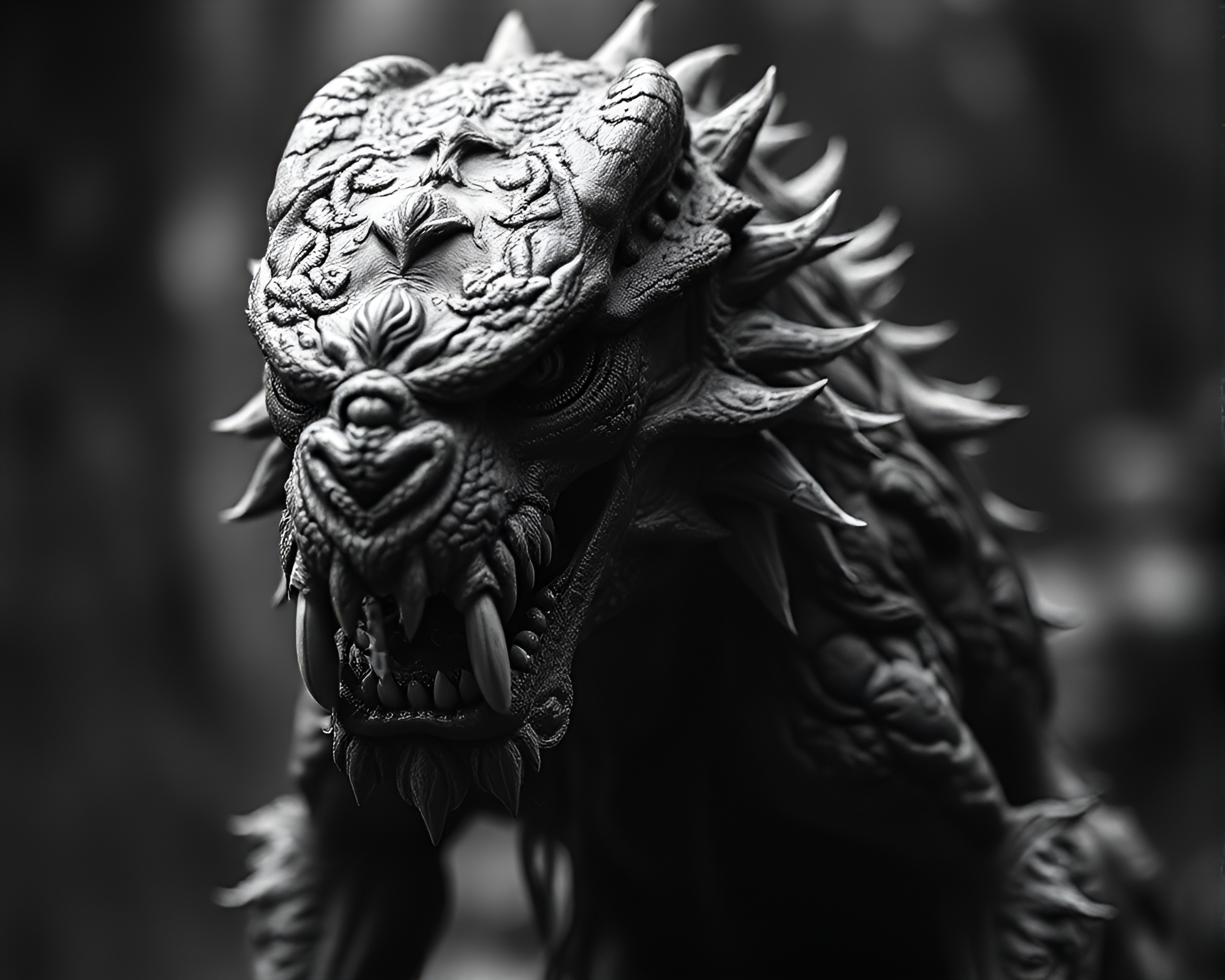 Mystical Cerberus Focus Stacking in Selective Color Film Grain – free AI stock image