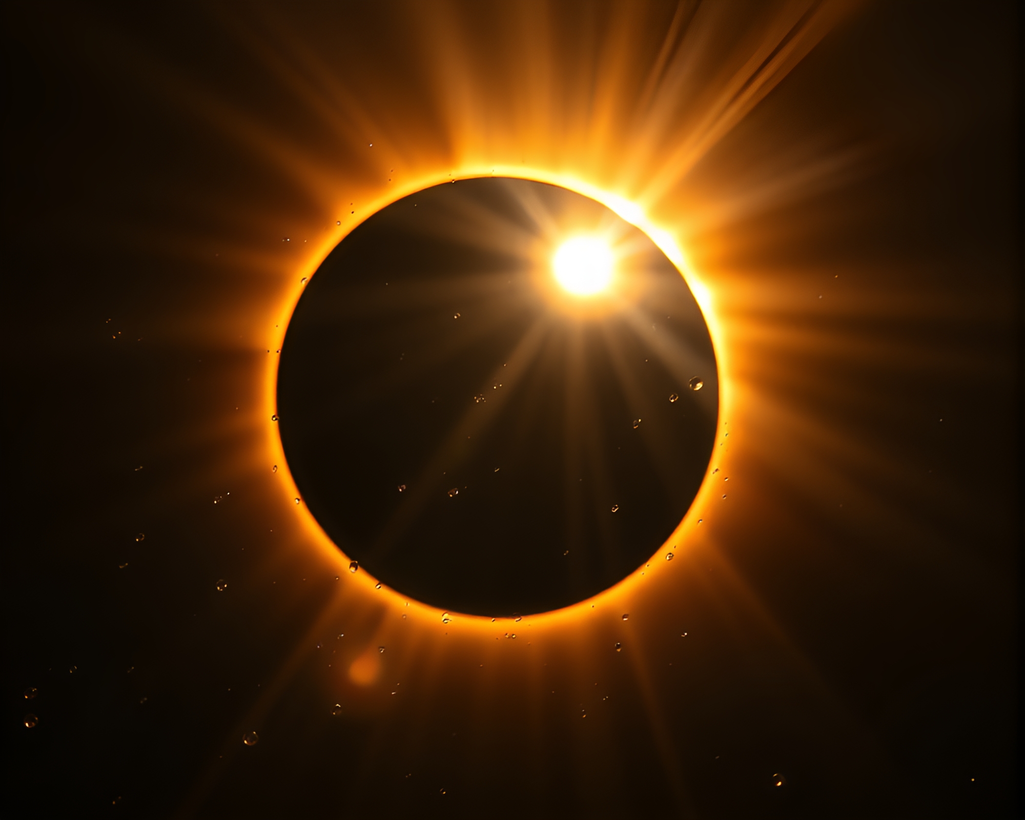 Solar Eclipse Water Droplets Light Streaks Art – free AI stock image