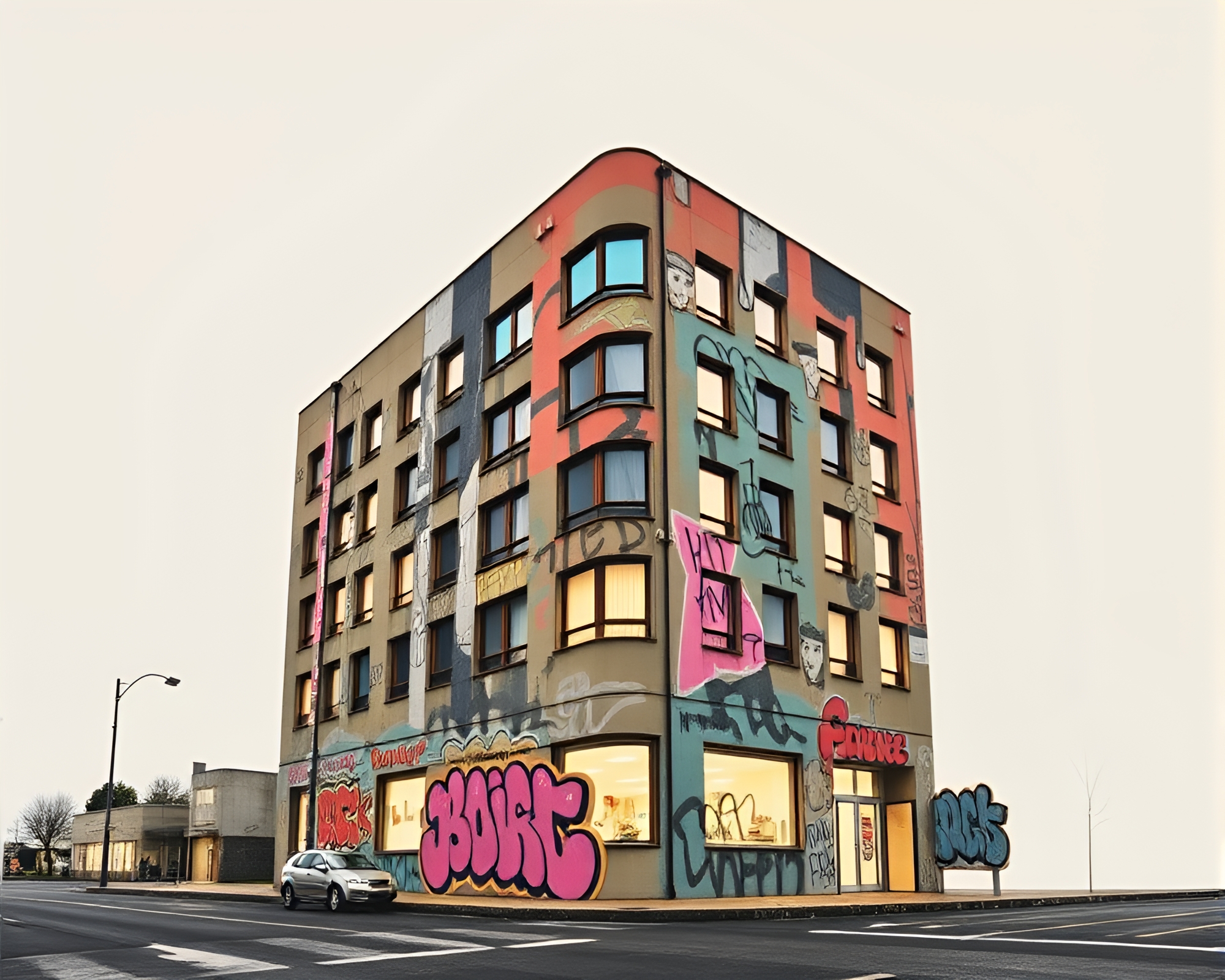 Pastel Brutalism: Light-Painted Collage of Urban Decay – free AI stock image