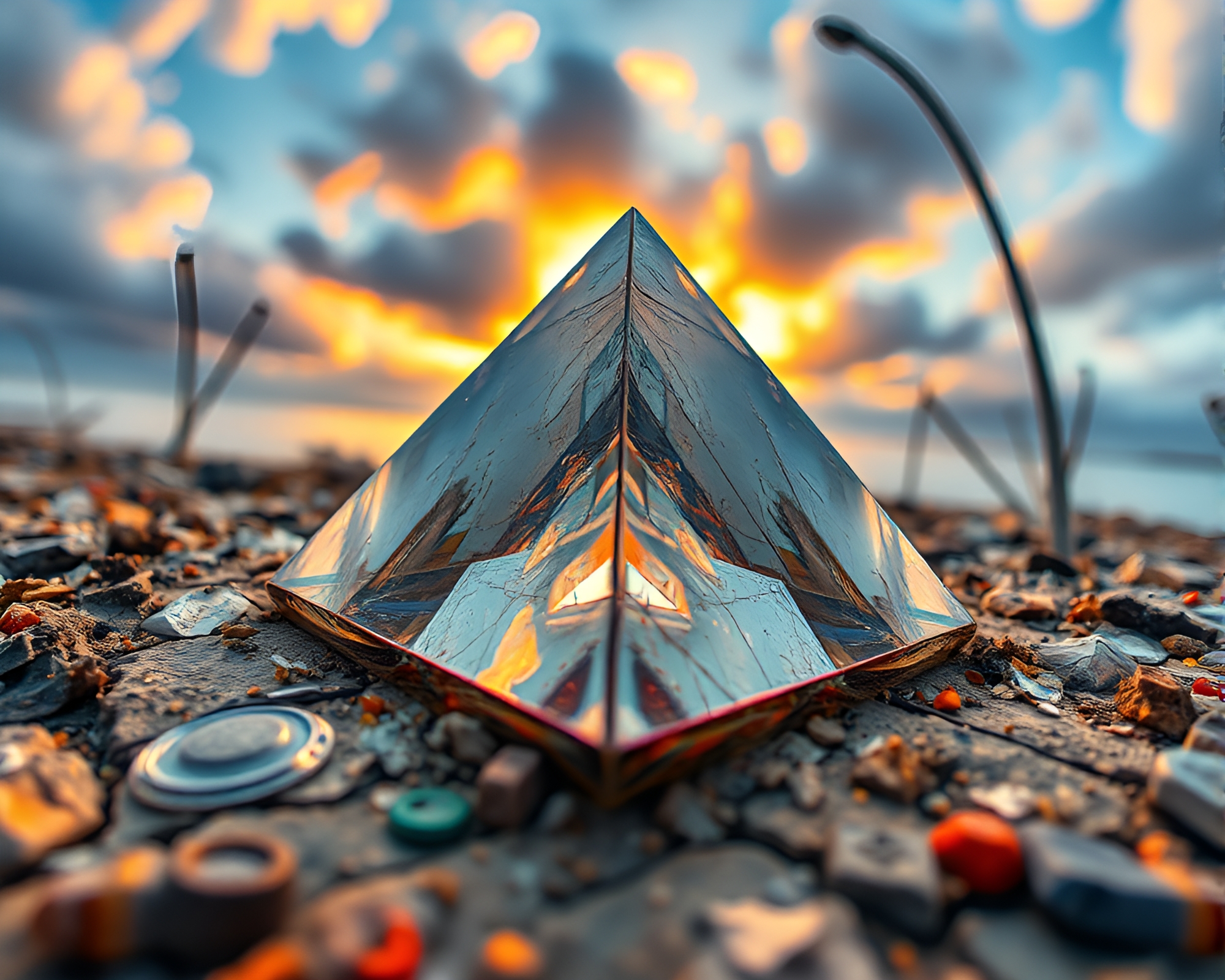 Surreal Glass Pyramid Impasto HDR Contrast Art – free AI stock image