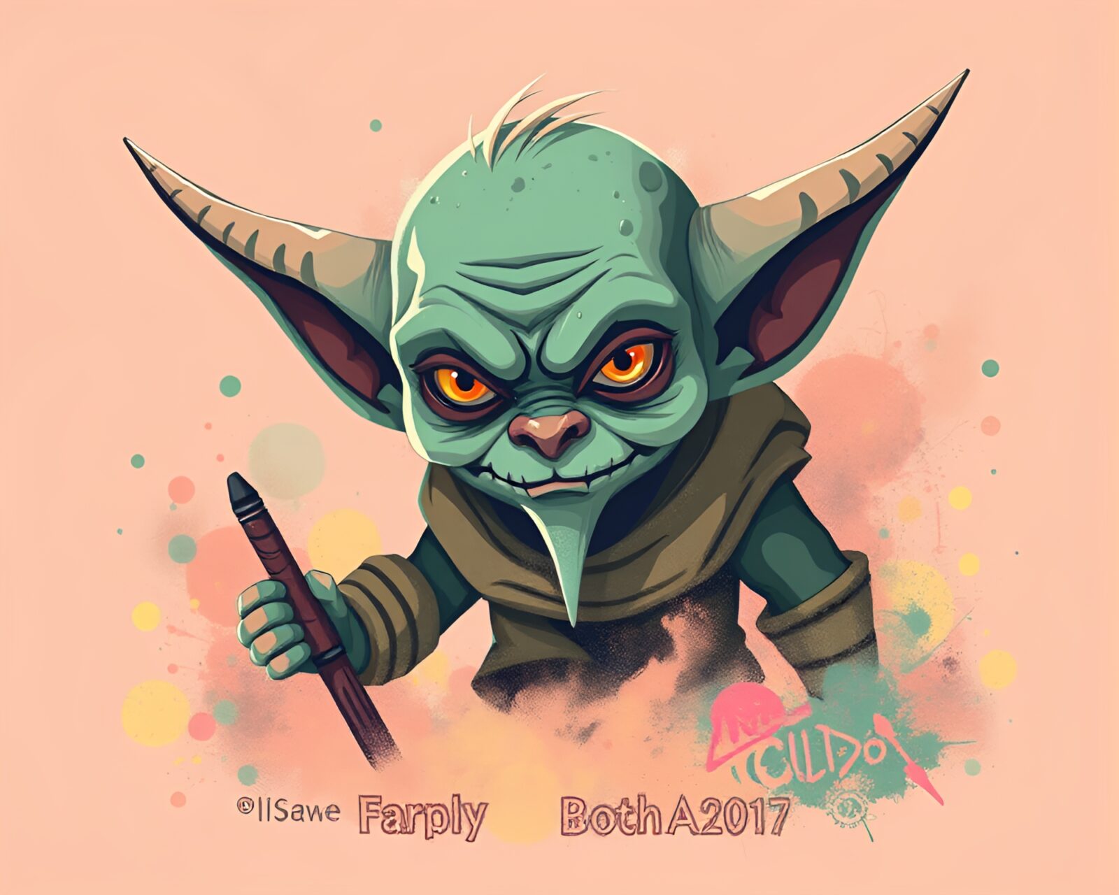 Pastel graffiti goblin in flat design with dusty overlay