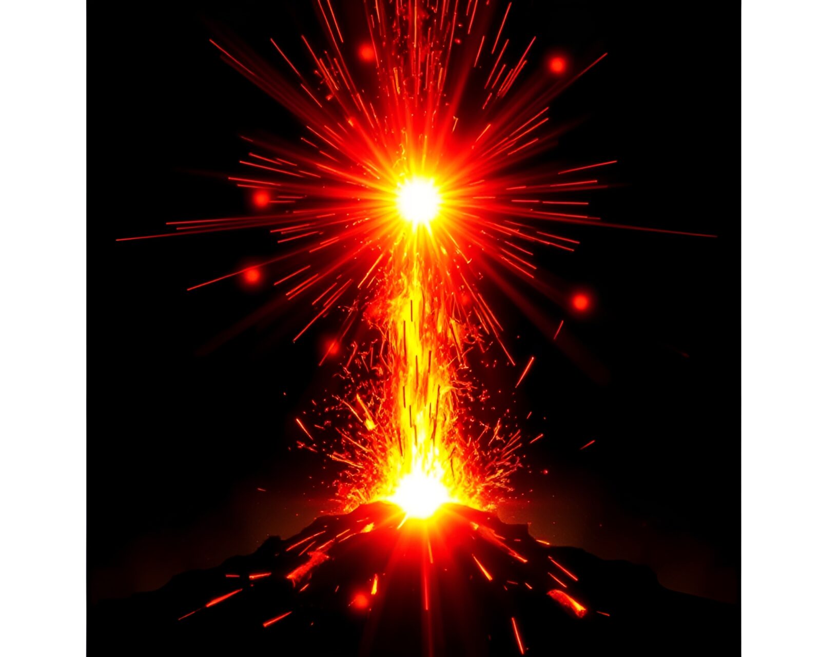 Colorful backscatter flare created by volcanic eruption against the sky