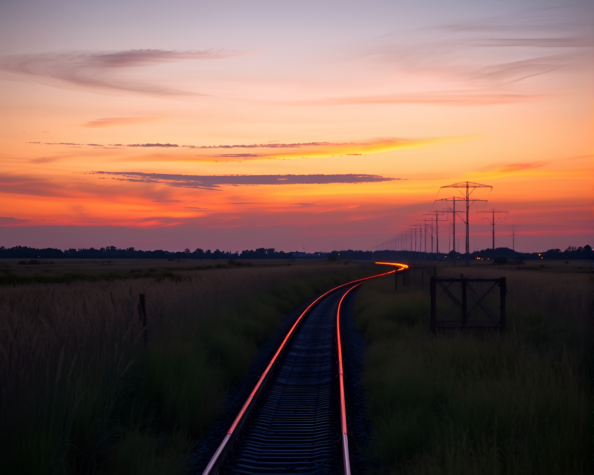 Savannah Sunset Train Light Trails Hair Simulation – free AI stock image