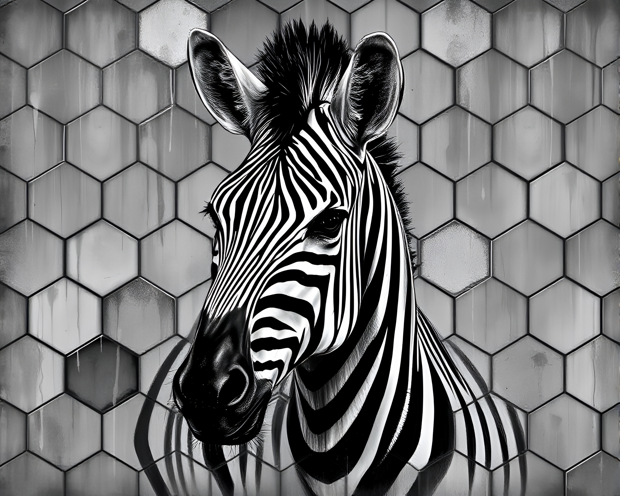 Zebra Reflections in Charcoal Hexagonal Sketch – free AI stock image