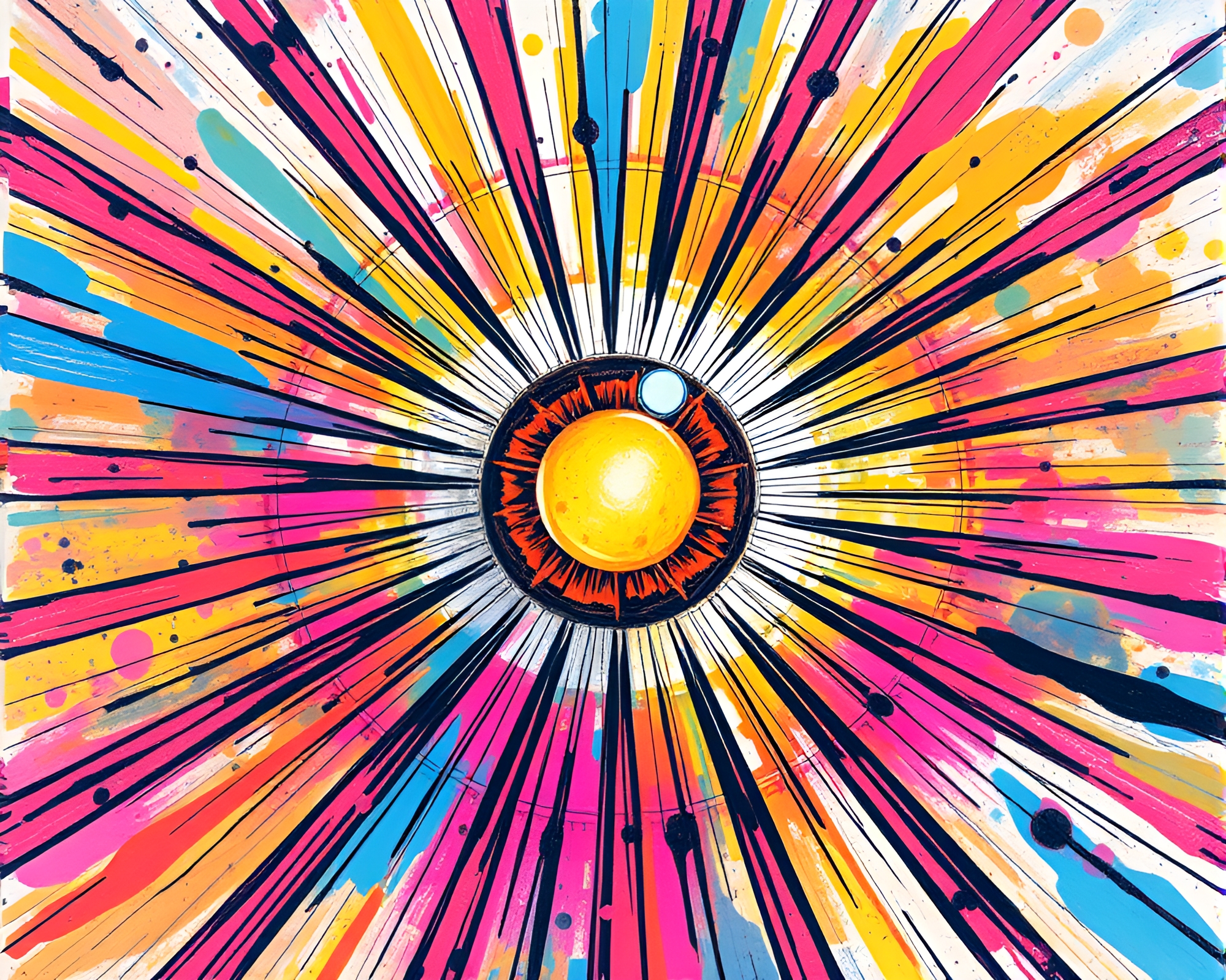Sunburst Lens Reveals Pastel Graffiti Fractals in Calligraphy Style – free AI stock image