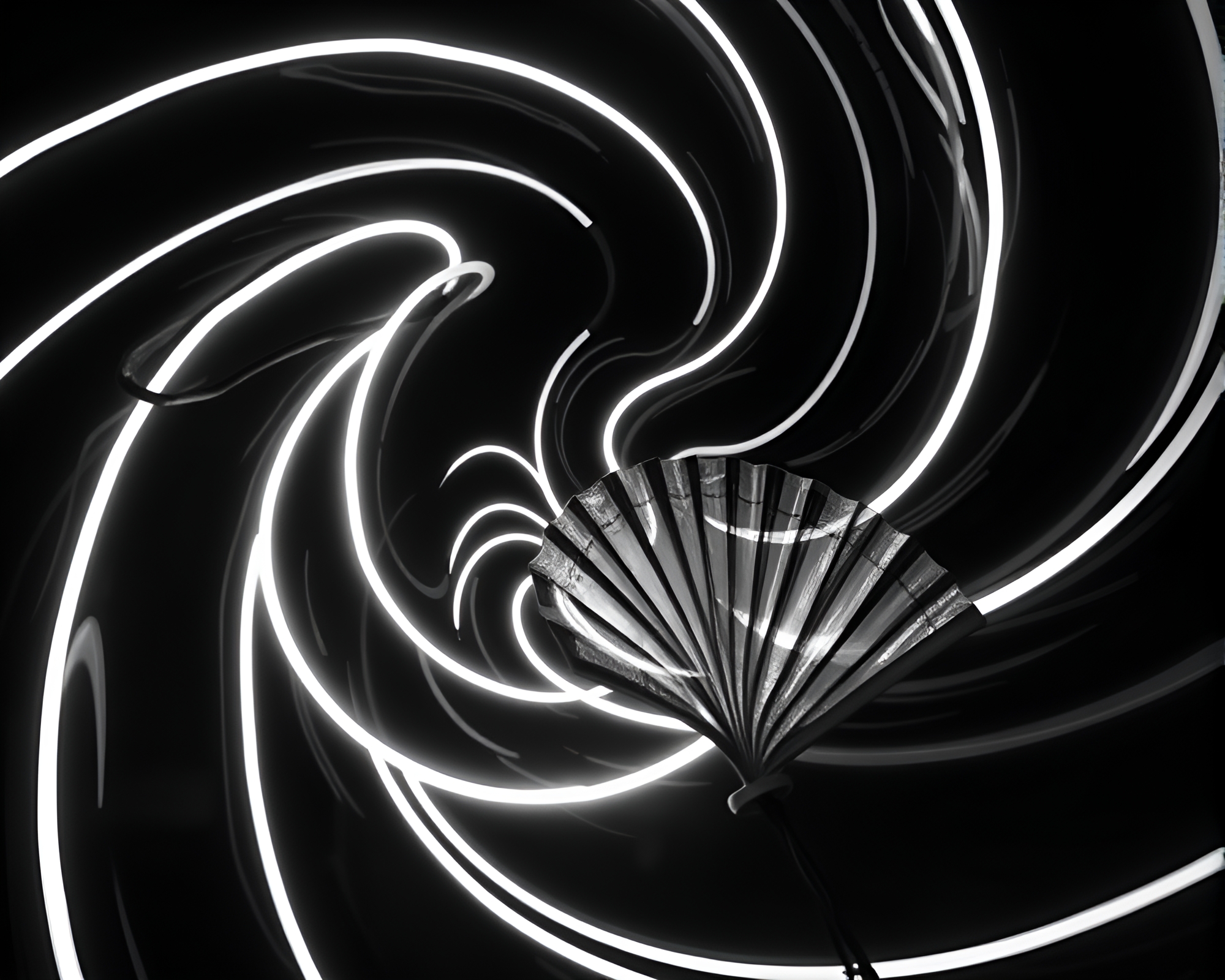 Swirling Neon Vortex with Hand-Painted Fan – free AI stock image