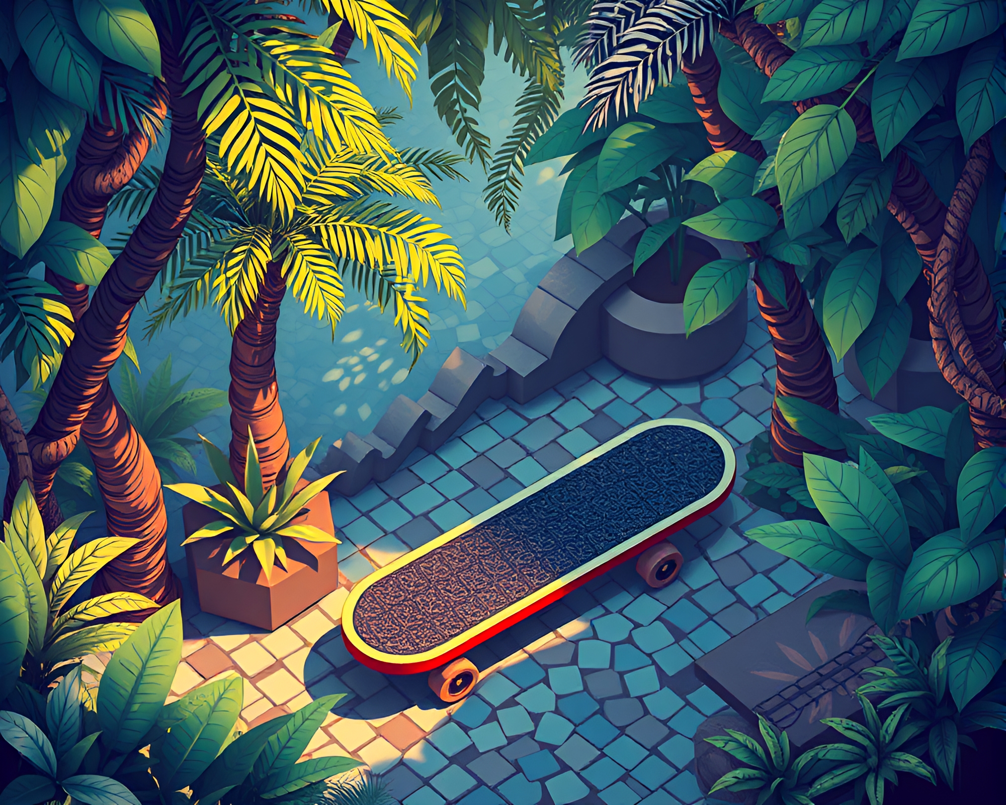 Jungle Canopy Hoverboard Jungle Mosaic Tiling – free AI stock image