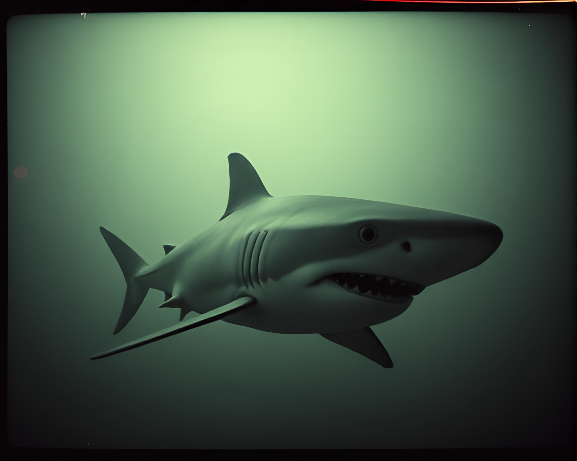 Eerie Shark Swimming Through Film Sprocket Holes – free AI stock image