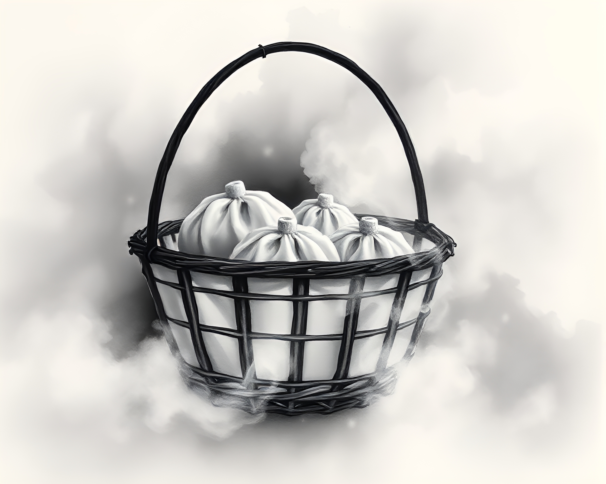 Ethereal Dim Sum Basket in Fractal Fog Banks – free AI stock image