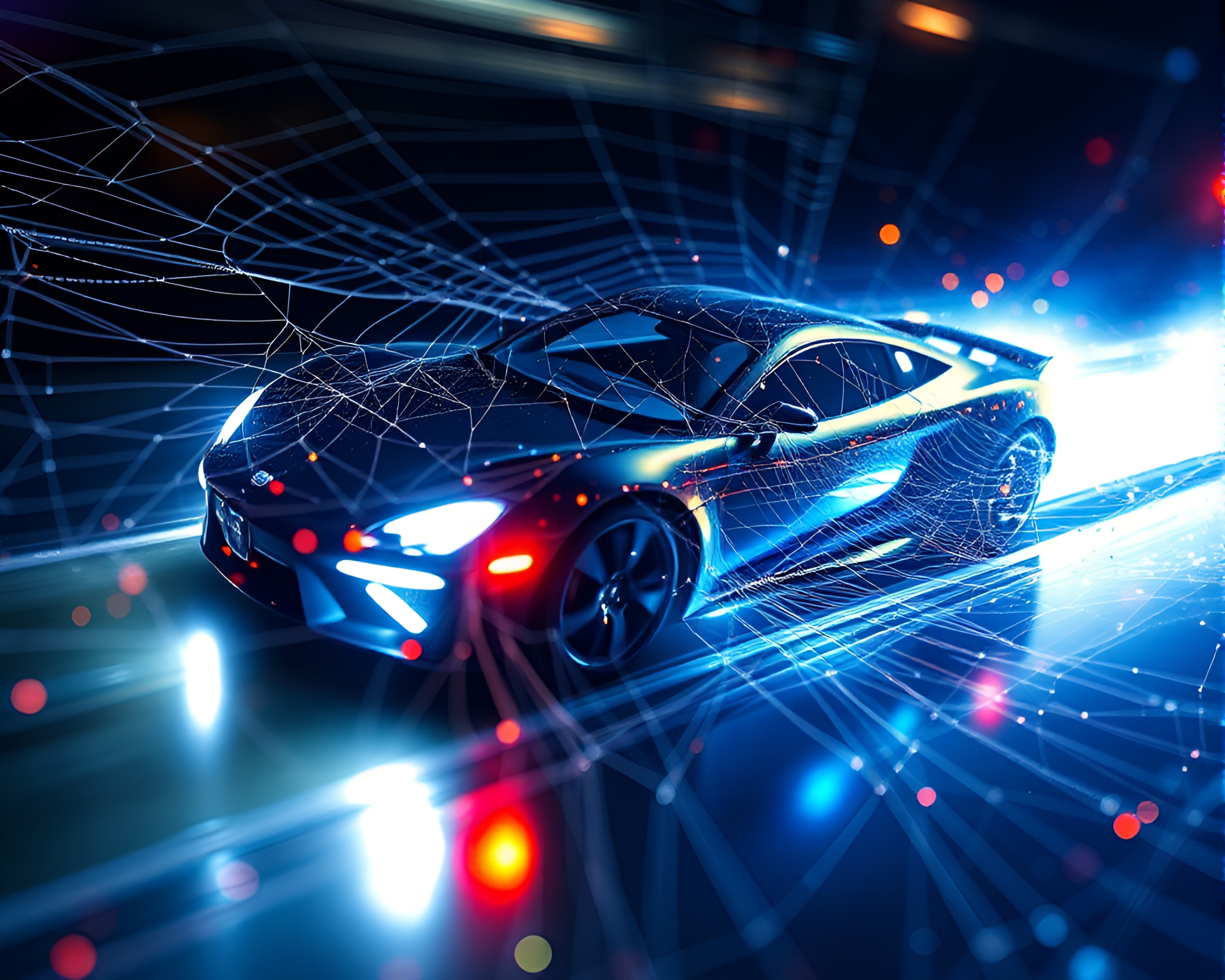 Surreal Flying Car in Op Art Cobweb Lair – free AI stock image