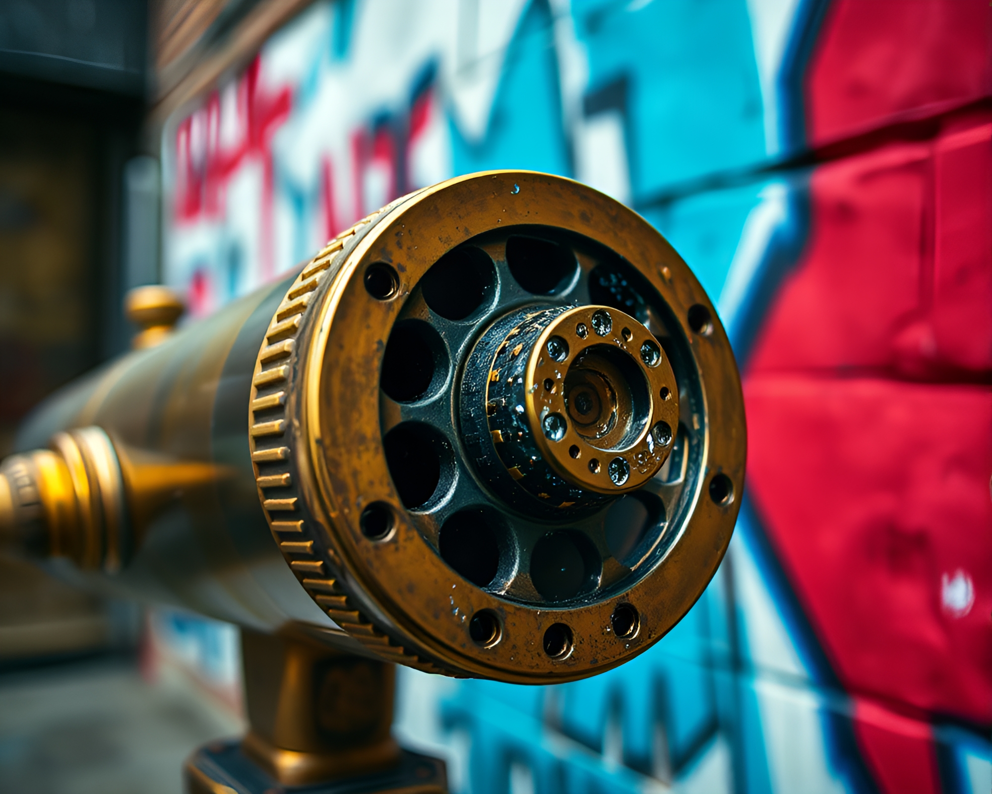Vintage film sprocket holes telescope graffiti art – free AI stock image