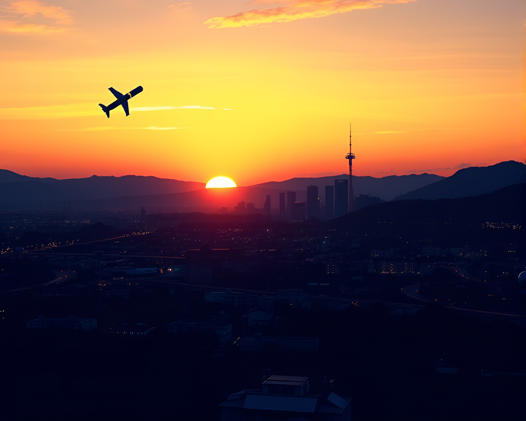 Satellite Silhouetted by Skyline at Sunset – free AI stock image