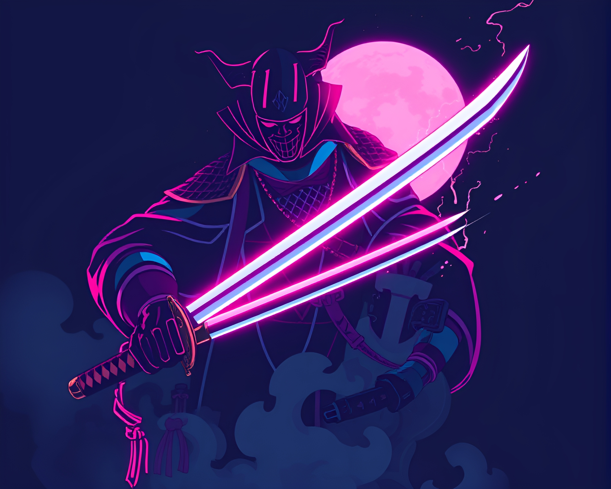Neon Samurai Warrior in Pixel Art – free AI stock image