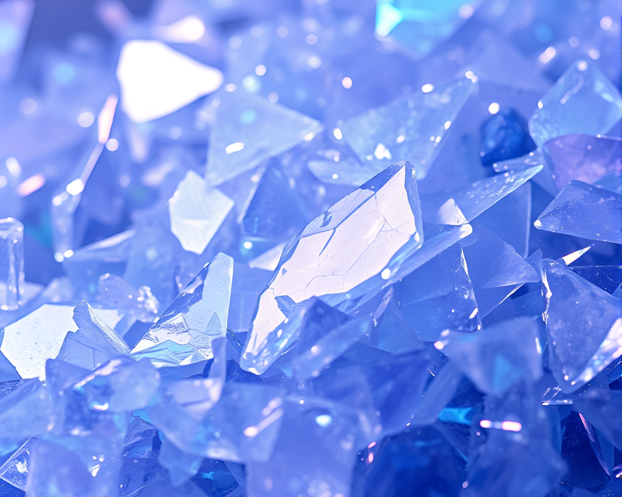 Sapphire Glow: Holographic Hot Spring Glass Shard Mosaic – free AI stock image