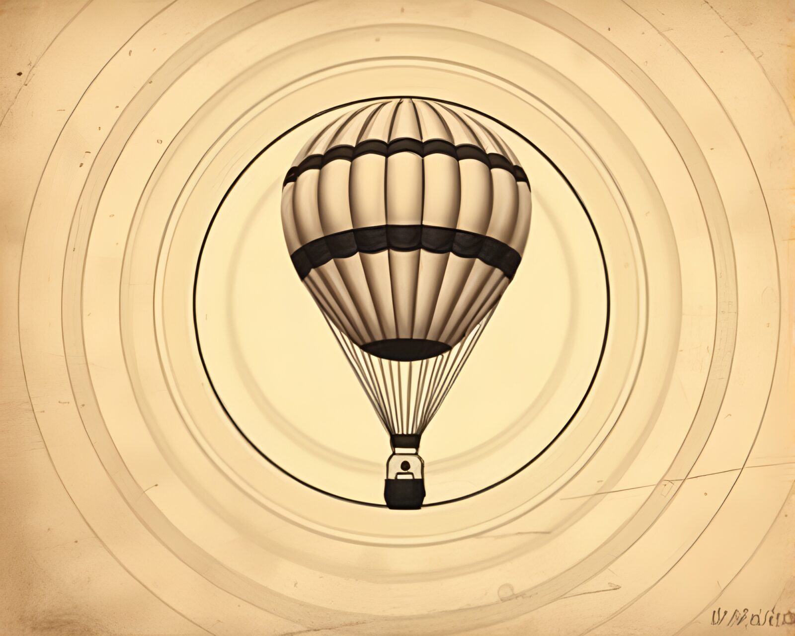 Concentric circles with a vintage hot air balloon design.