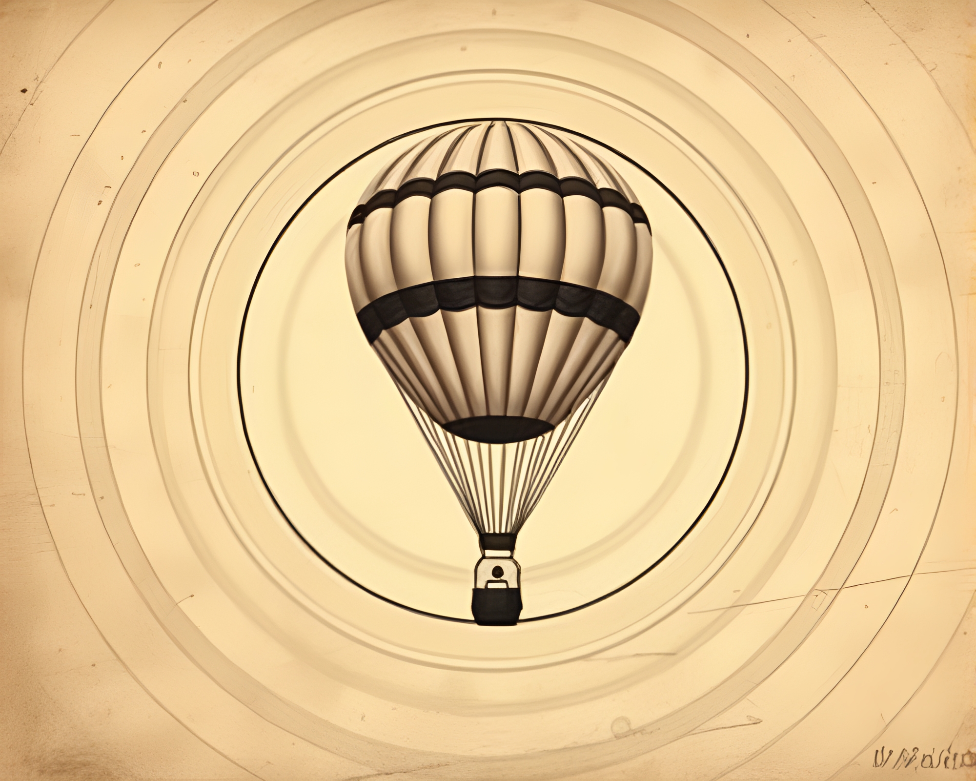 Fantasy Hot Air Balloon in Sepia Medical Illustration – free AI stock image