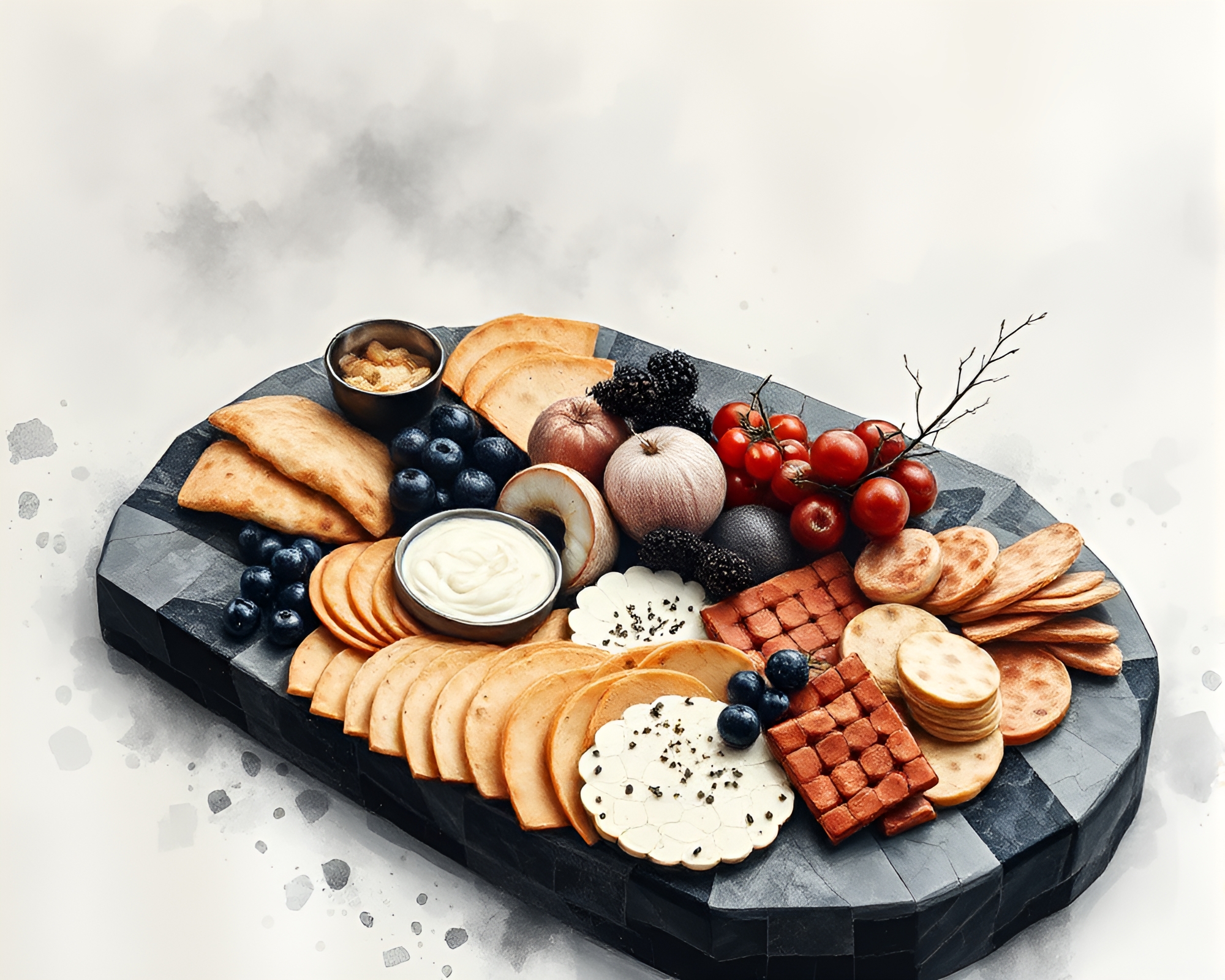 Charcuterie Mist: Sumi-e Inspired Fragmented Mosaic – free AI stock image