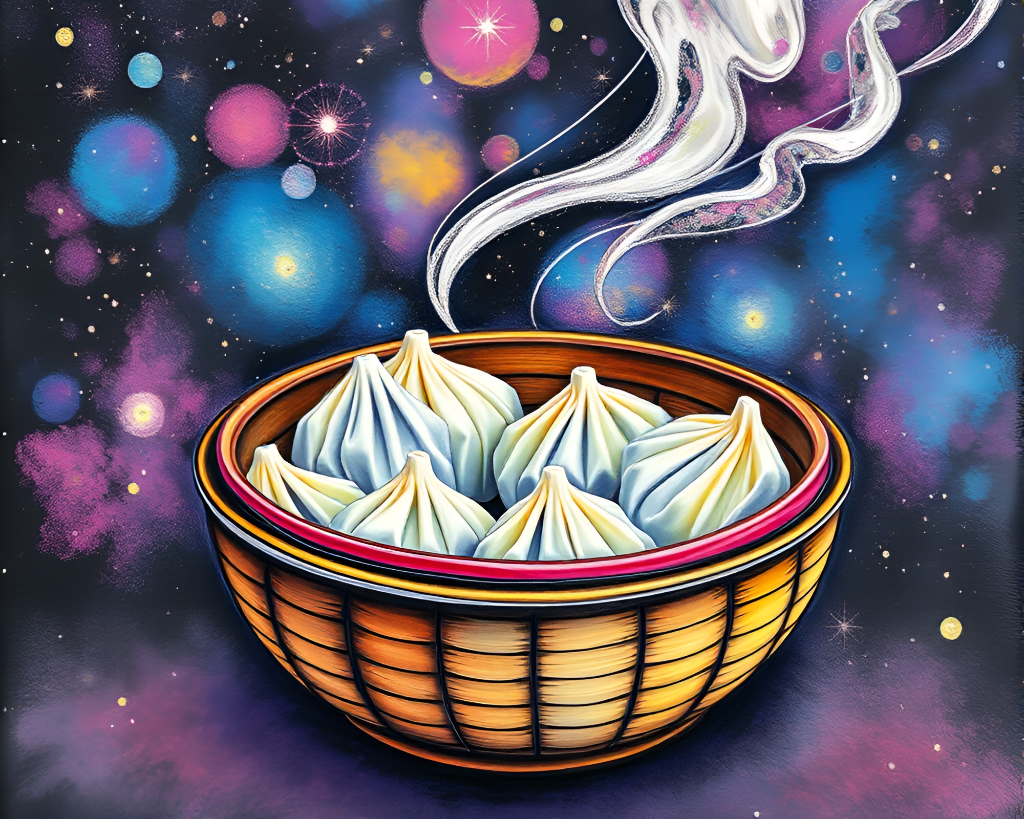 Galaxy Dim Sum: Chalk Drawing Masterpiece – free AI stock image