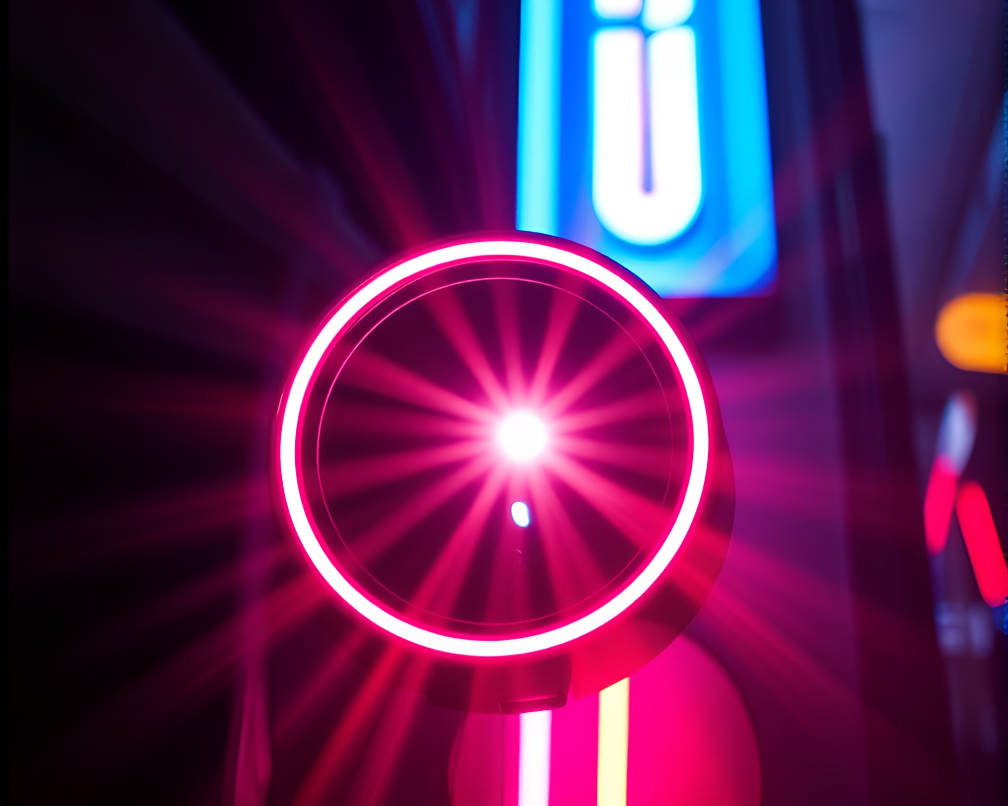 Vibrant Neon Collage with Lens Sunburst – free AI stock image