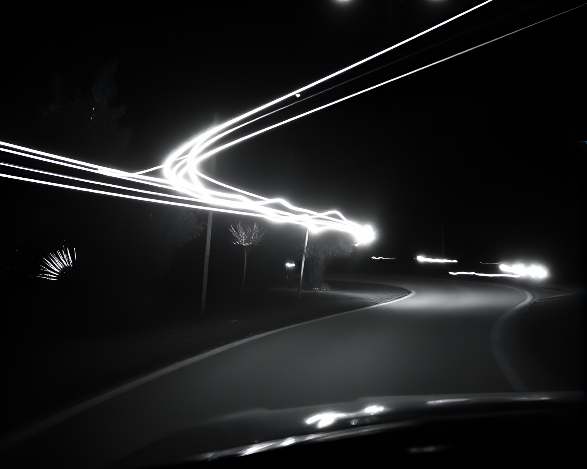Ethereal Zen Garden Car Light Trails – free AI stock image