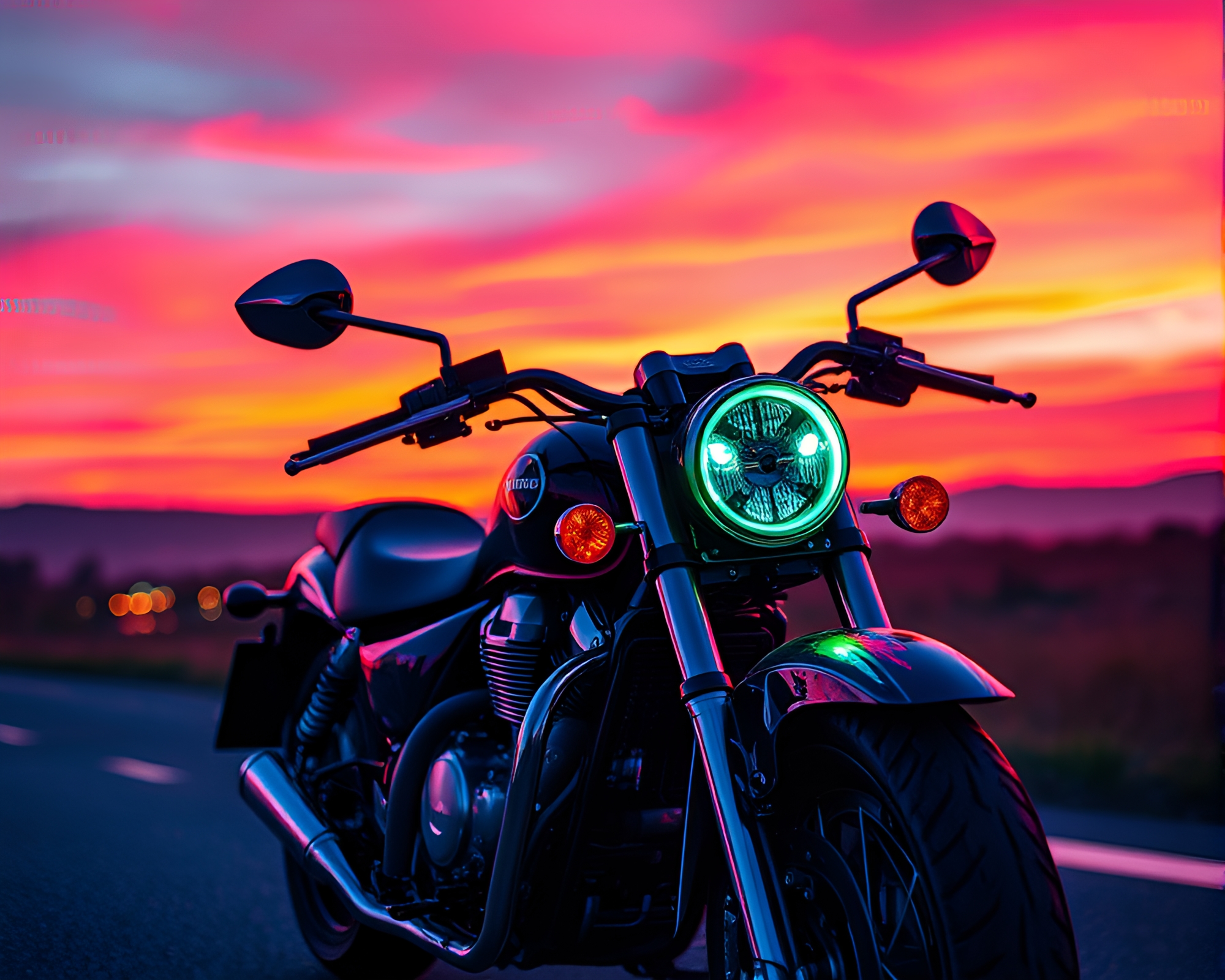 Neon Motorcycle Embroidered in Dusk Twilight – free AI stock image