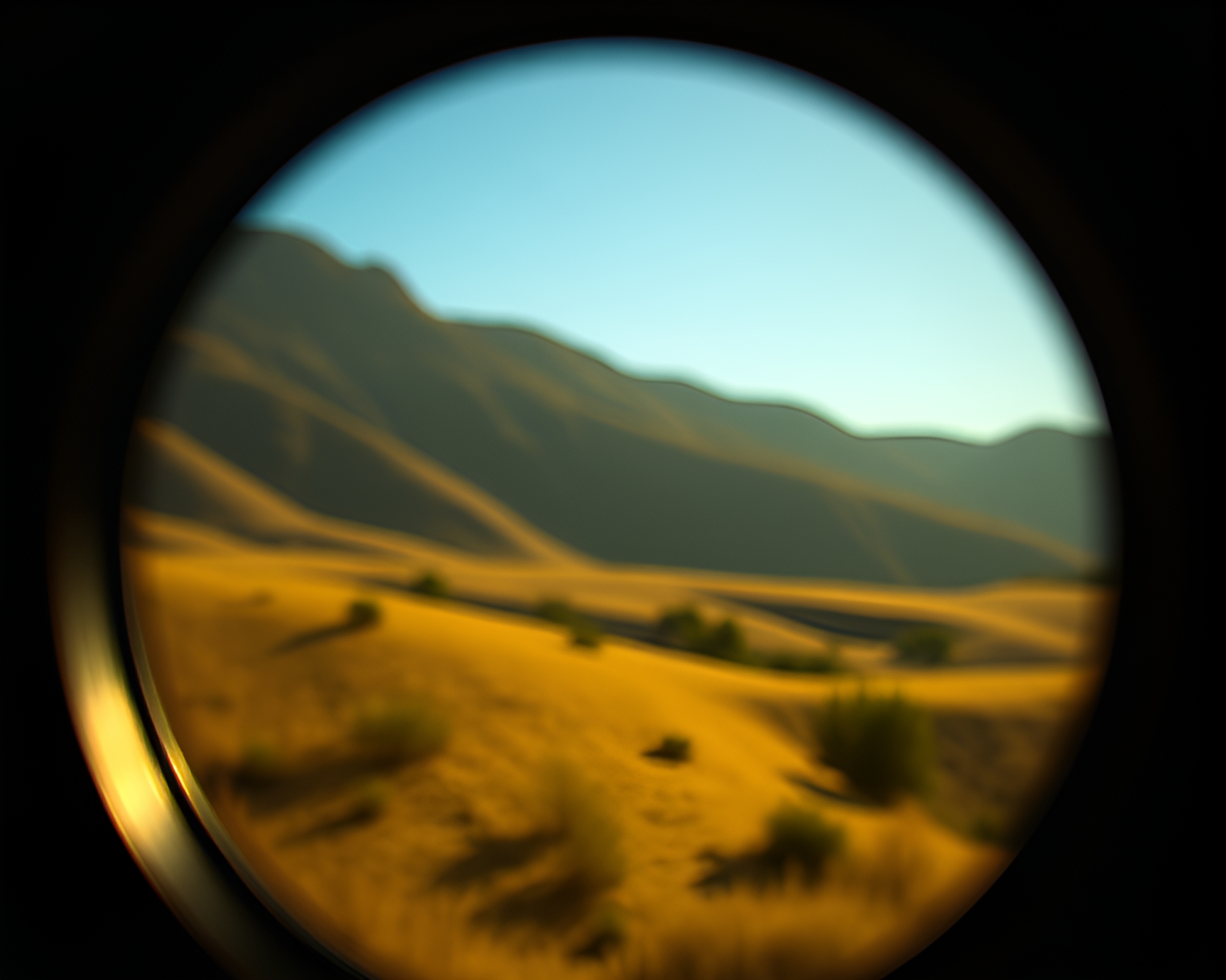 Valley of Bronze Patina: Serene Lens Vignette Landscape – free AI stock image