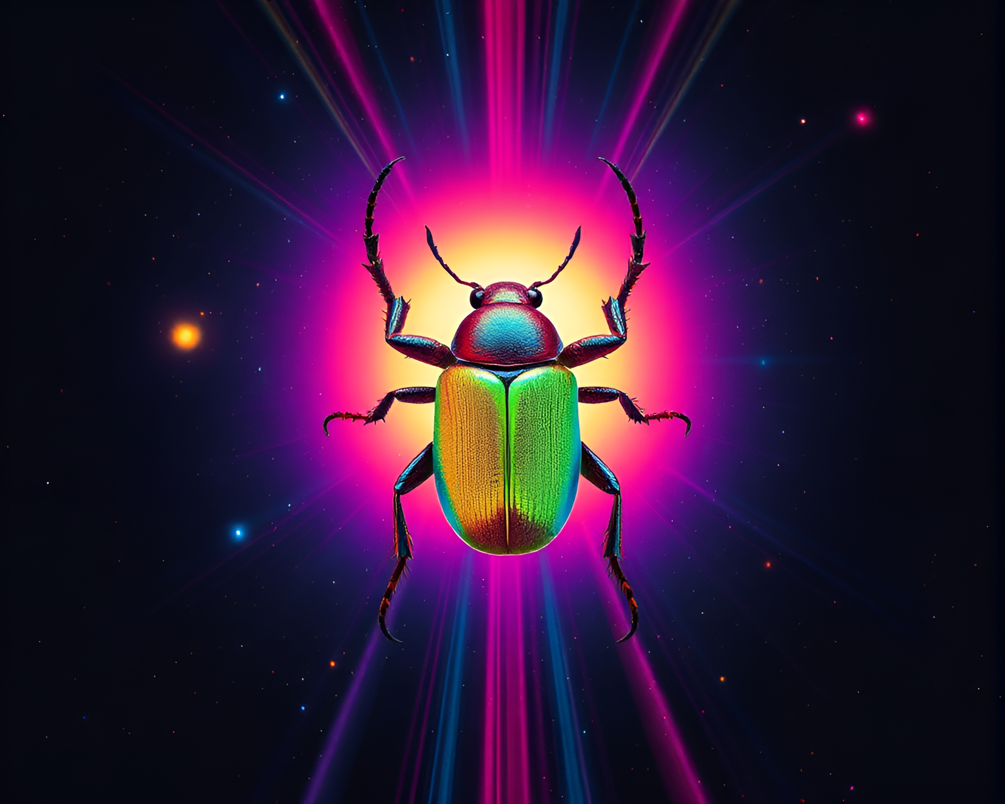 Cosmic Beetle Finds Light in Off-Center Dream – free AI stock image
