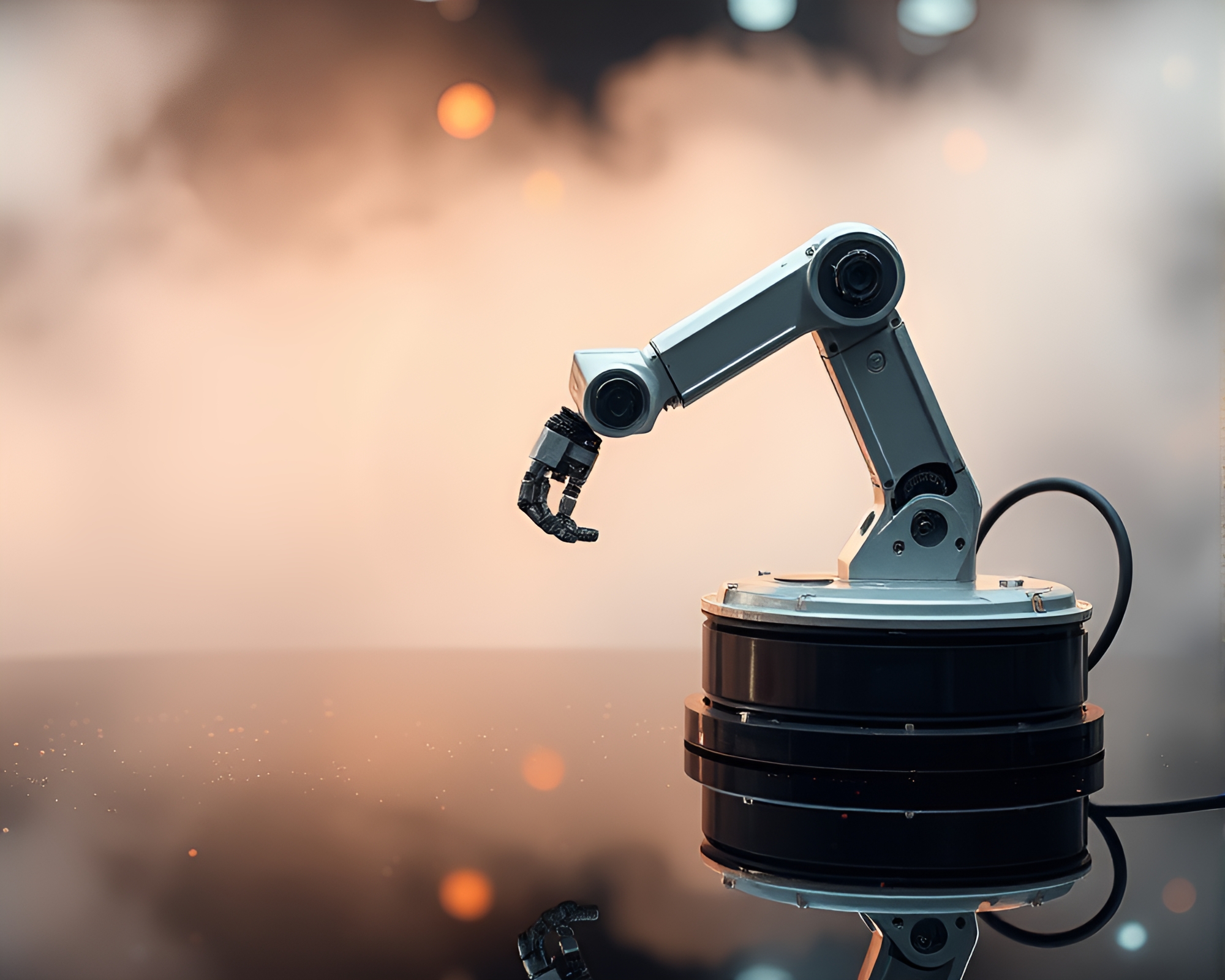 Robotic Arm in Hazy Reflections Lithograph – free AI stock image