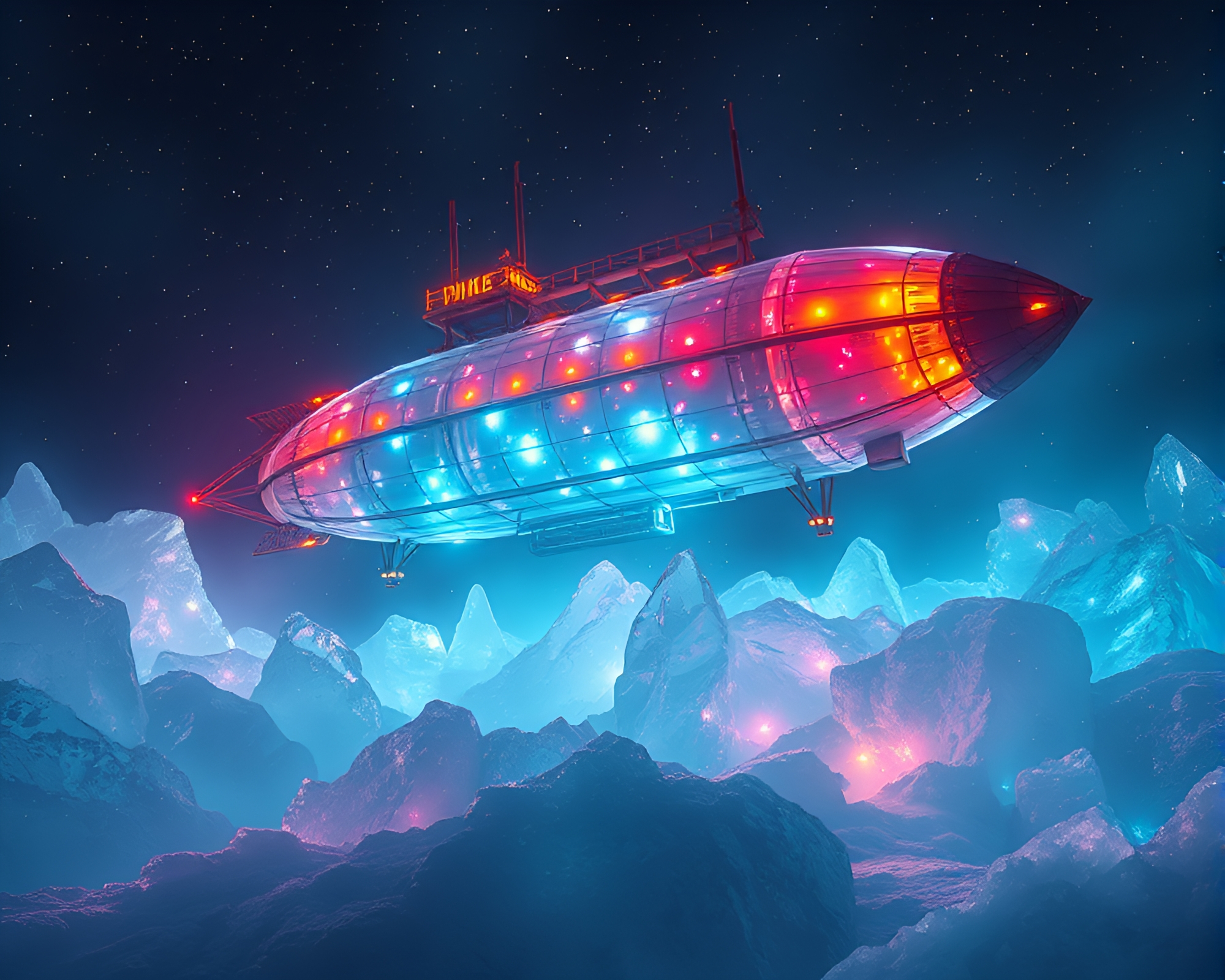 Steampunk Airship Encrusted with Ice Crystals – free AI stock image