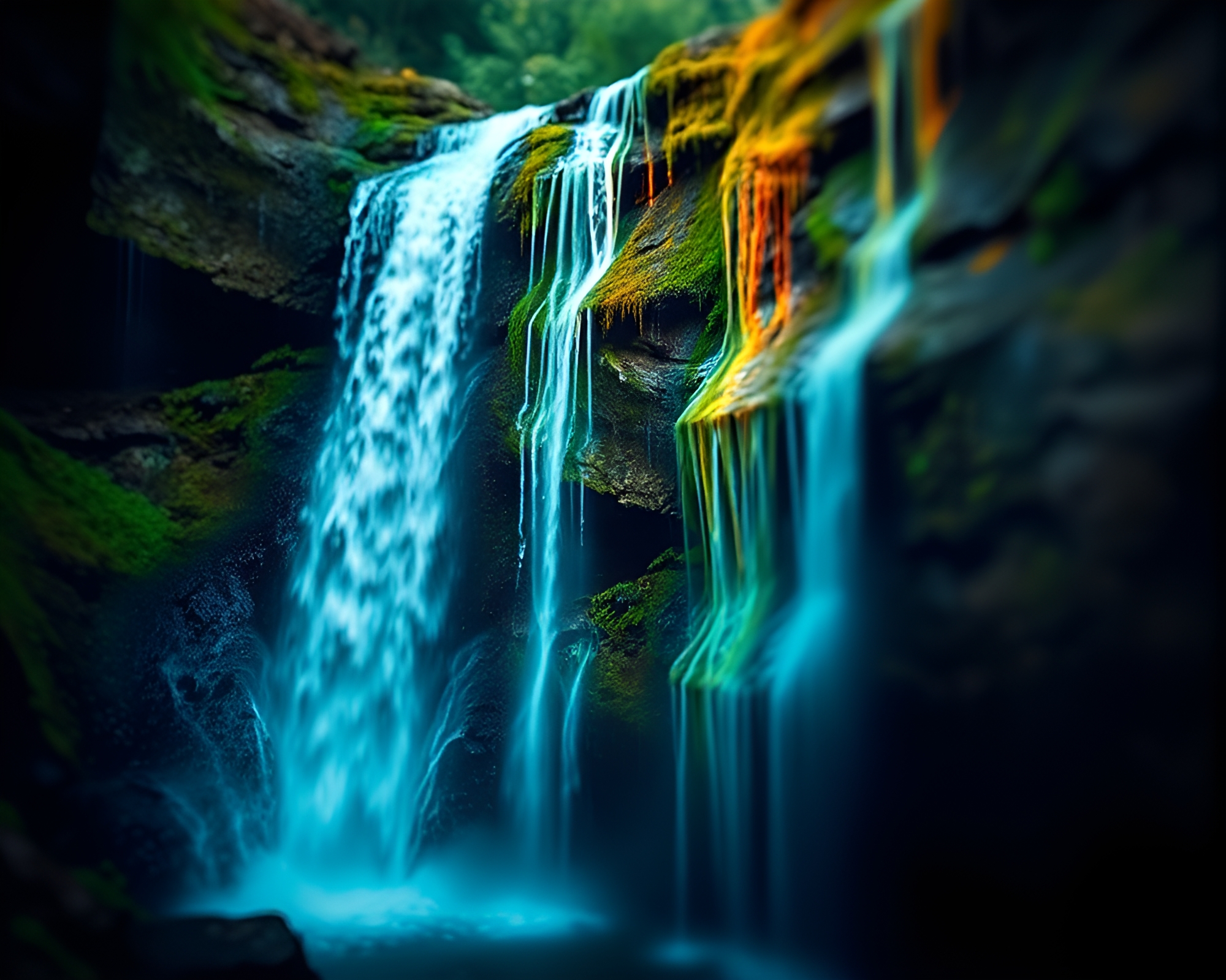 Majestic Waterfall Through Bio-Organic Lens – free AI stock image