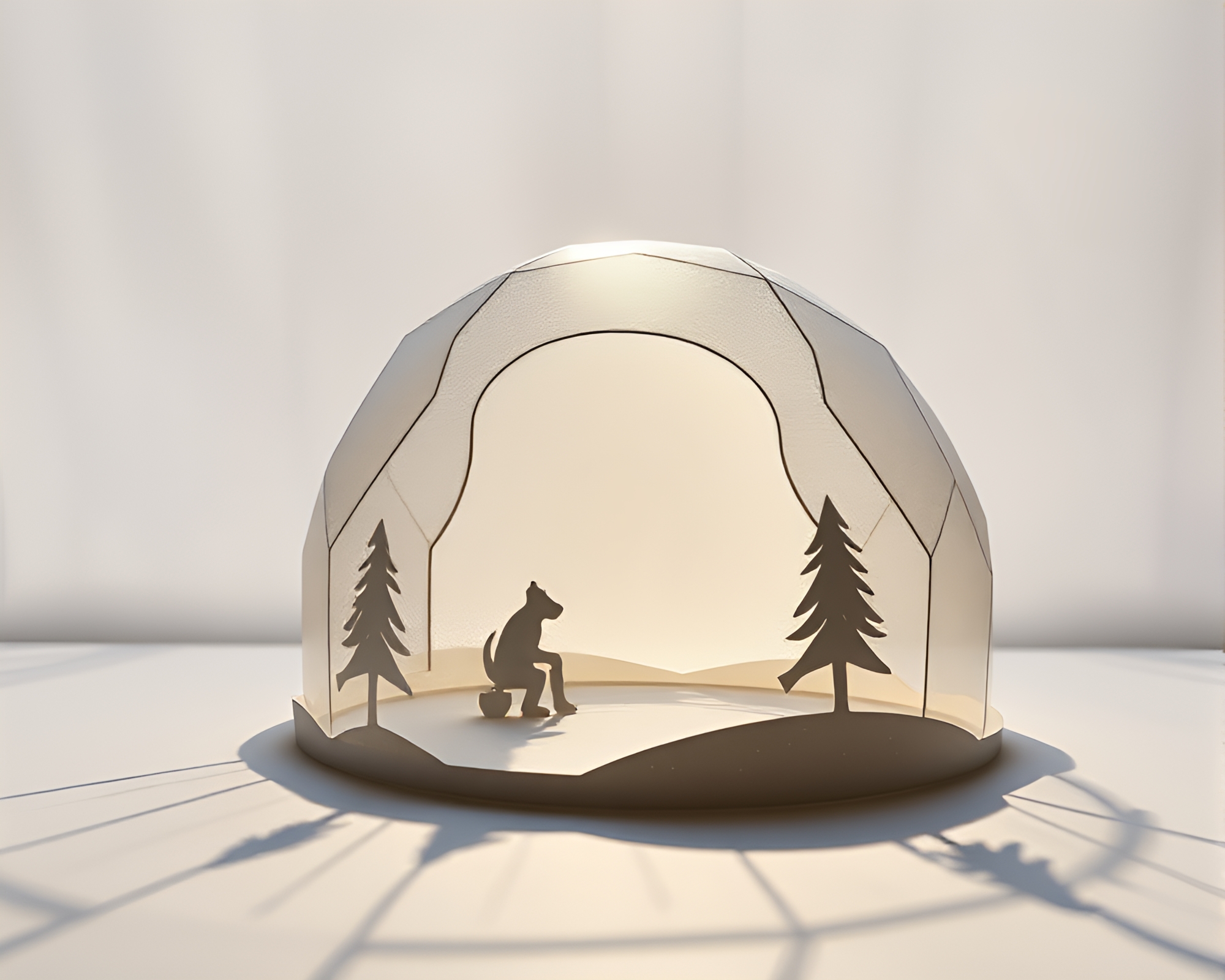 Glass Igloo Shadow Play: HDR Paper Cutout Fantasy – free AI stock image
