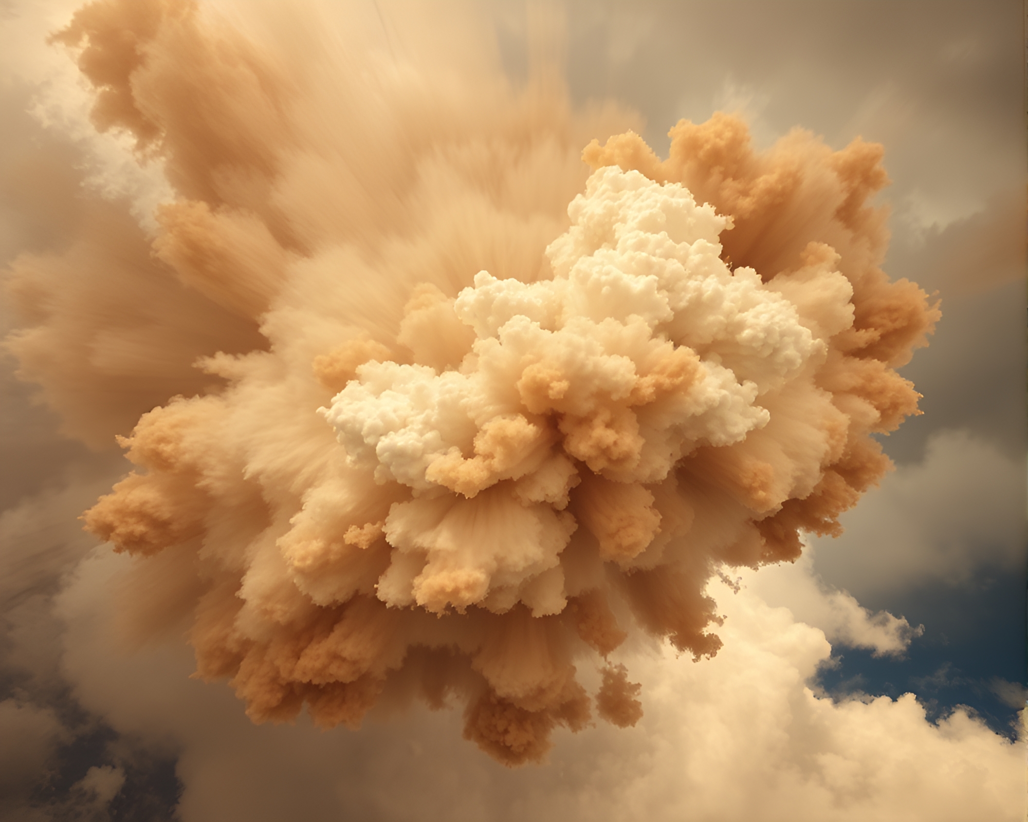 Fractal explosion cloud in muted savannah landscape – free AI stock image