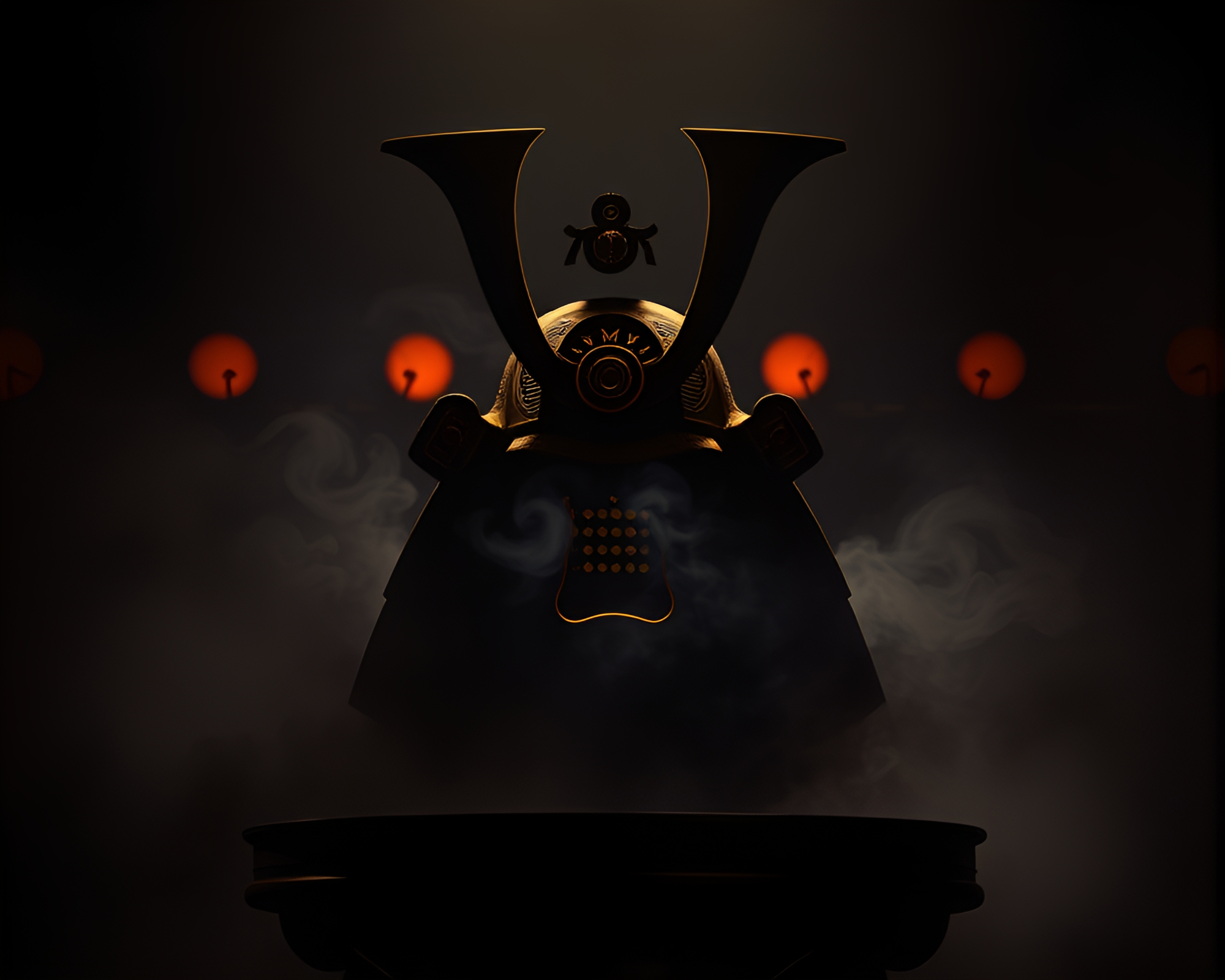 Samurai Warrior Surrounded by Smoke Rings in Pointillism Style – free AI stock image
