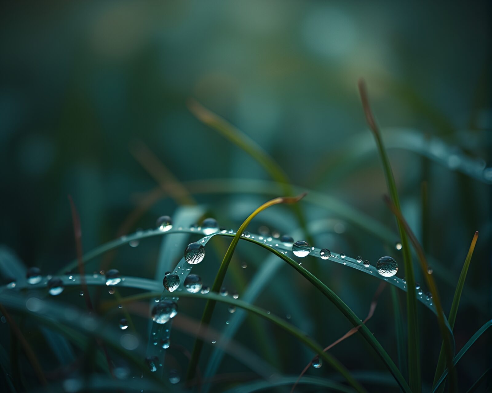 Tranquil oasis with triadic colors and dew drops, long exposure