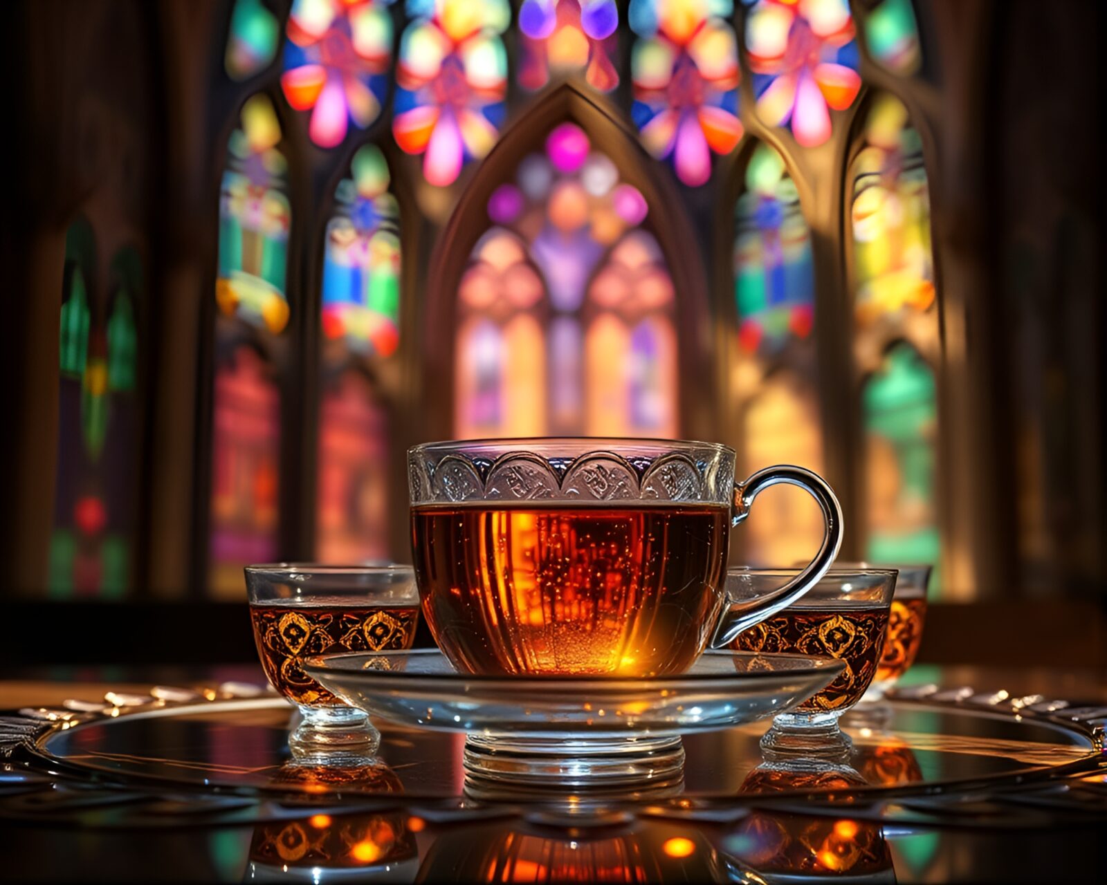 Data visualized hologram specks on elegant tea set