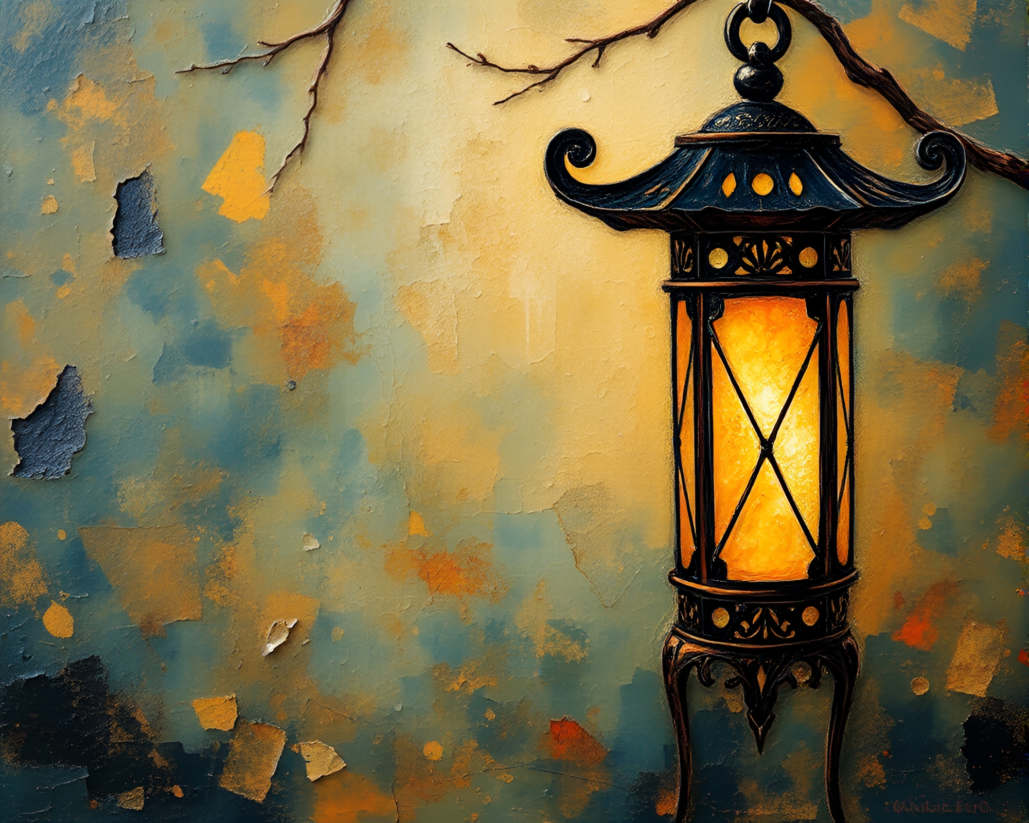 Sgraffito Lantern Reflection in Distorted Water Surface – free AI stock image