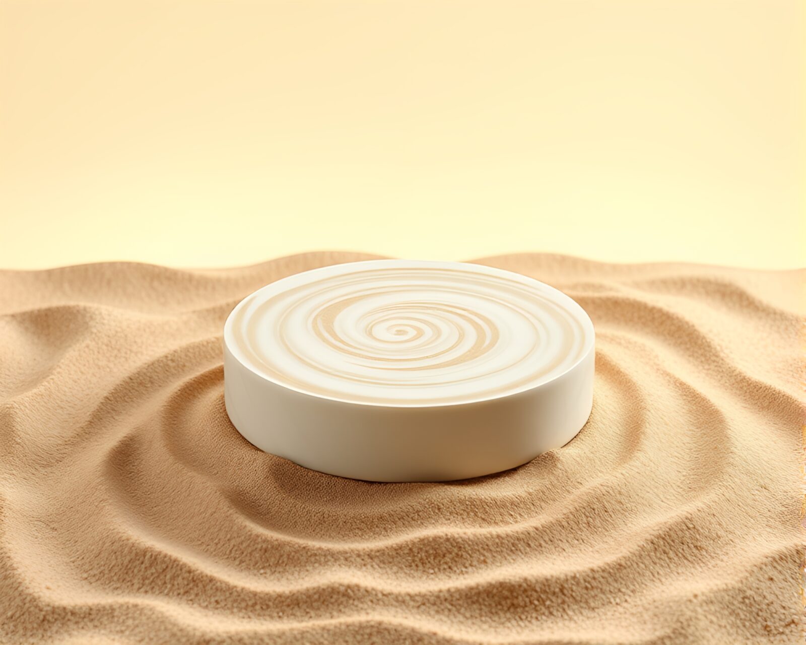 A mesmerizing sand swirl pattern composed of various cheeses under a glowing spotlight