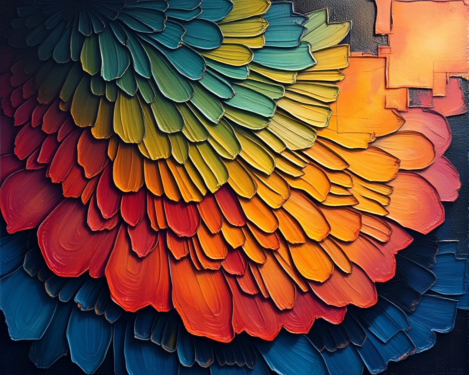 Vibrant oil painting of ostrich with textured ridges