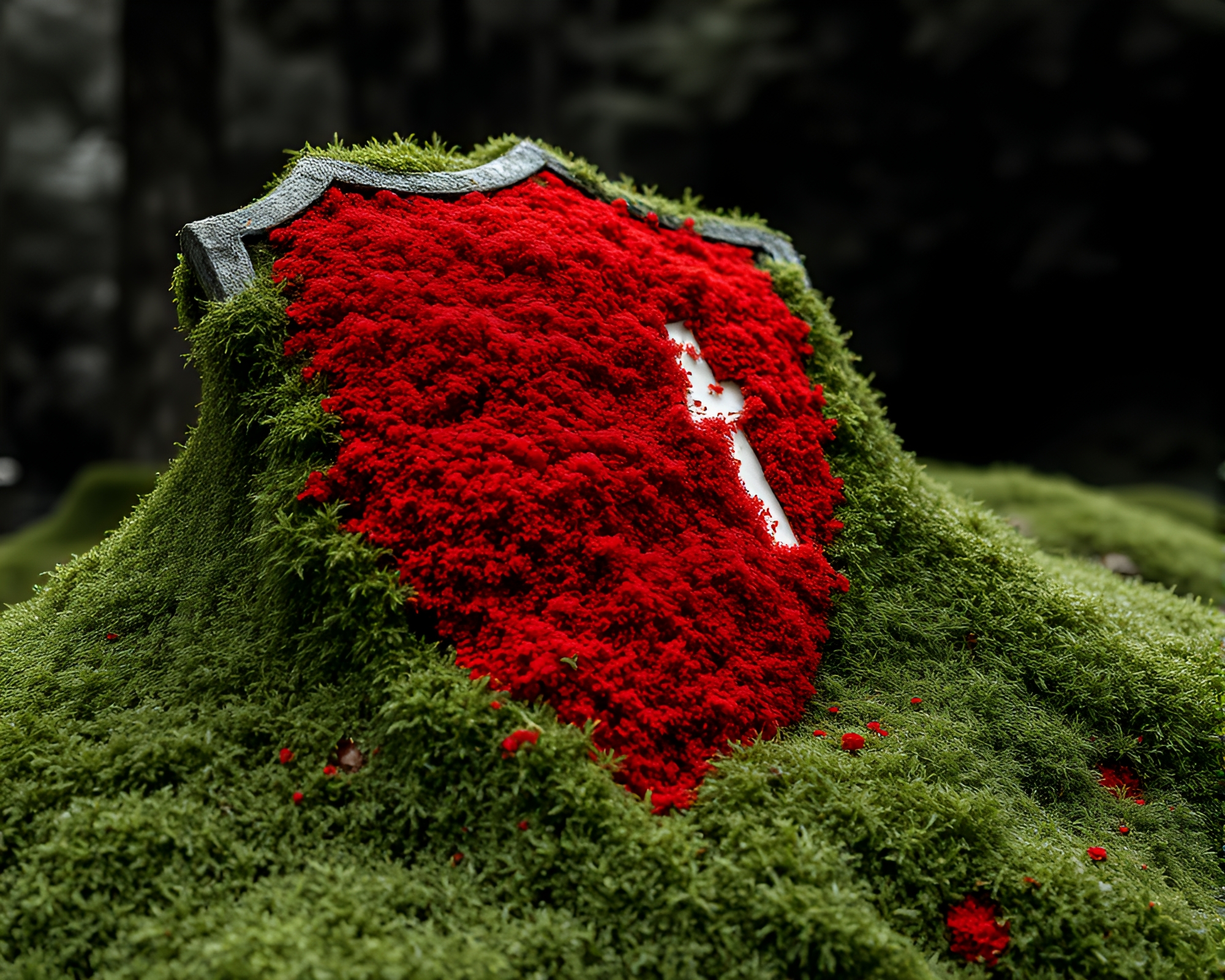 Emerald Shield in Monochrome Red Moss Forest – free AI stock image