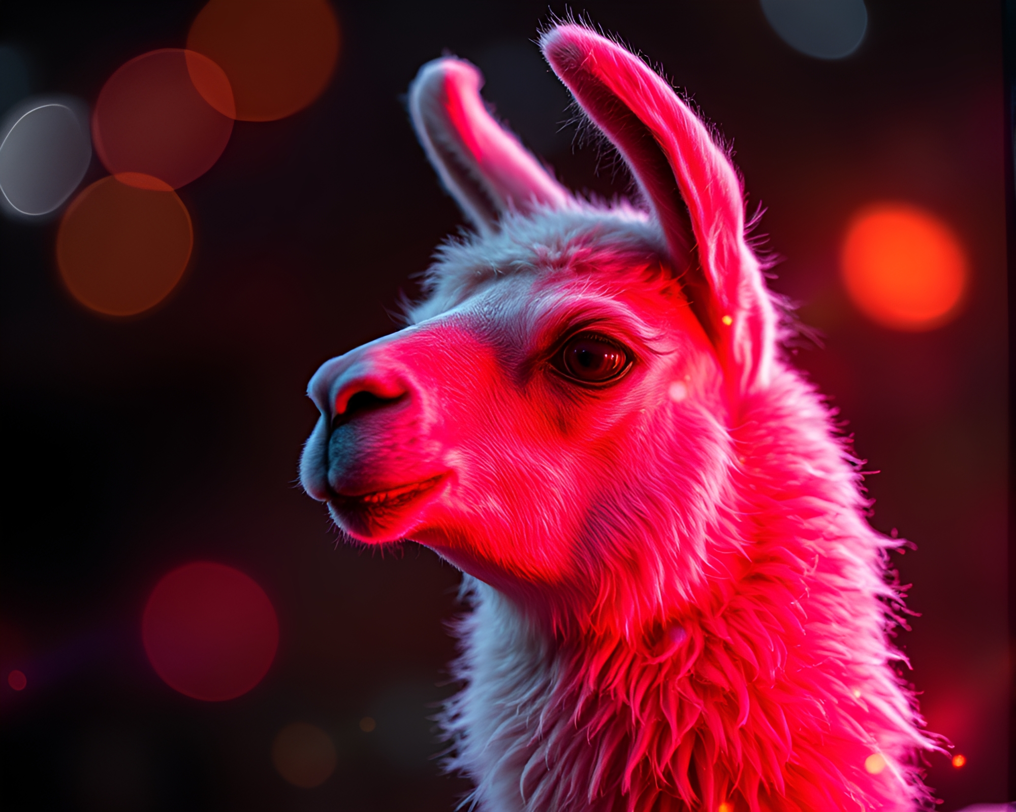 Llama amidst digital glitch with lens flare – free AI stock image