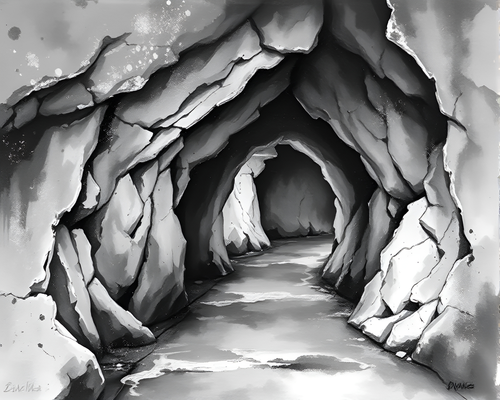 Ethereal Silver Leaf Underground Bunker Sumi-e Masterpiece – free AI stock image