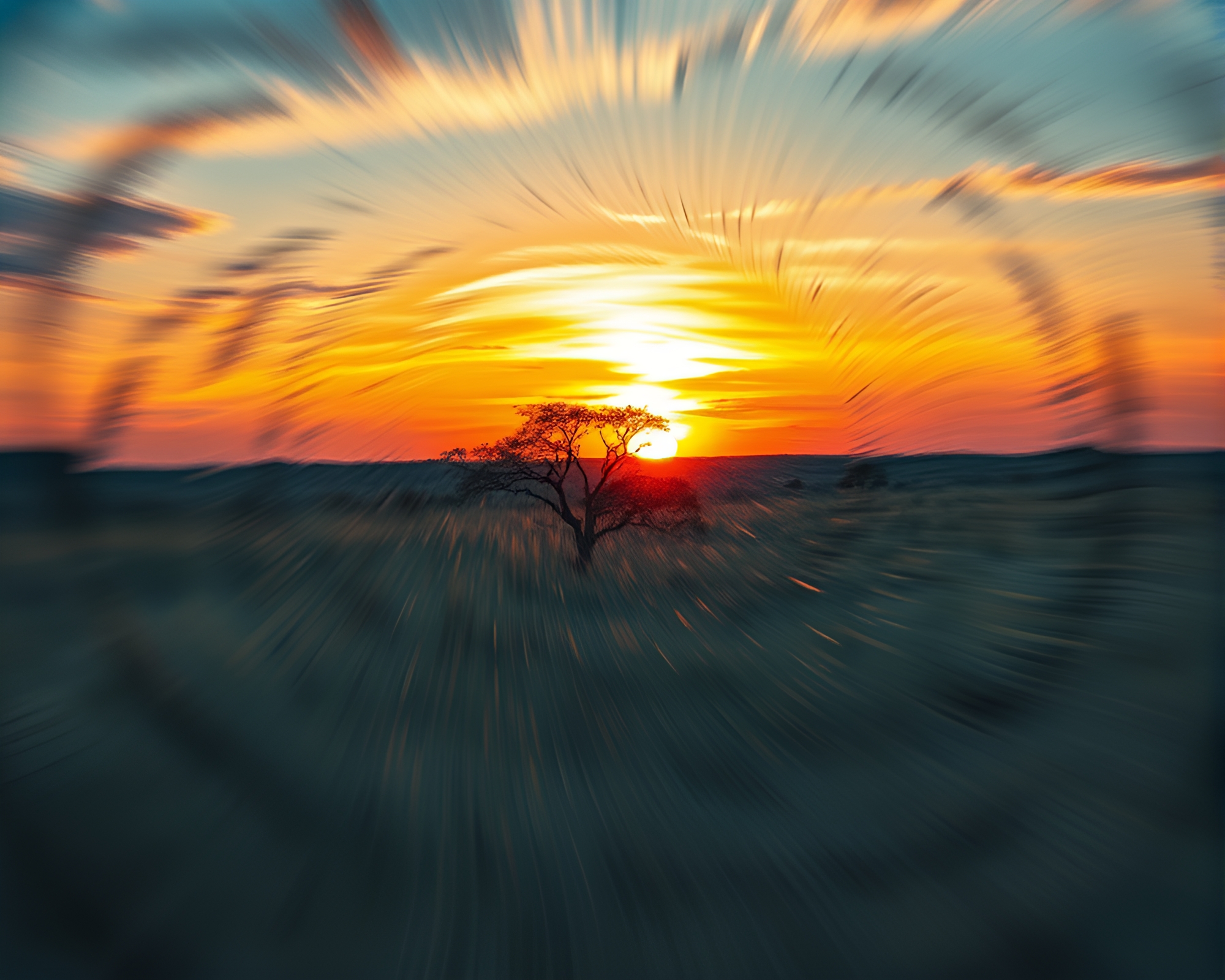 Savanna Sunset Lens Distortion Charcoal Sketch – free AI stock image