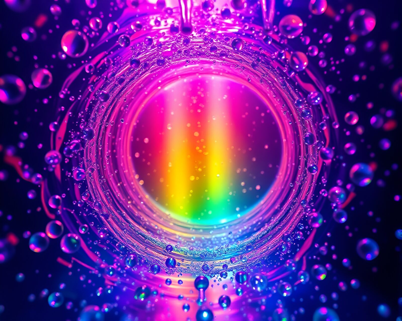 Colorful and dynamic wormhole scene with vibrant, swirling beads