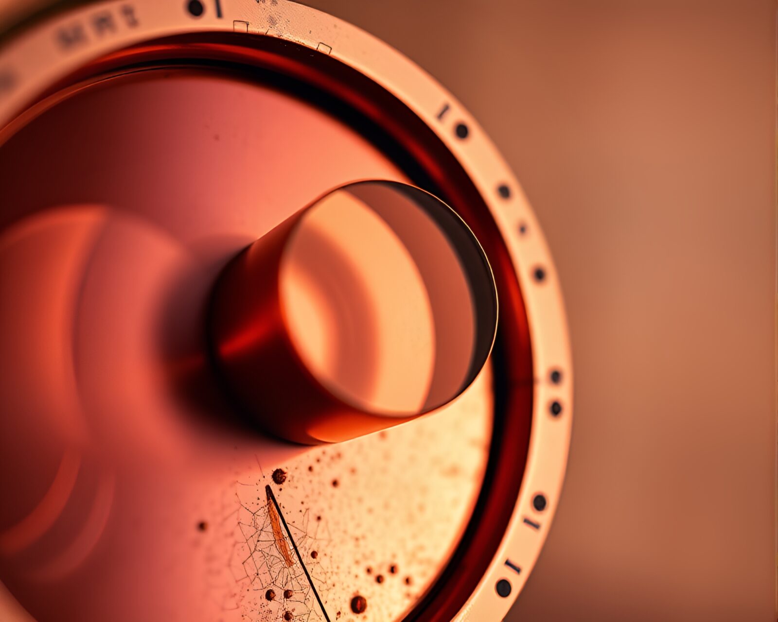 Macro detail of a vintage telescope in rose gold tones