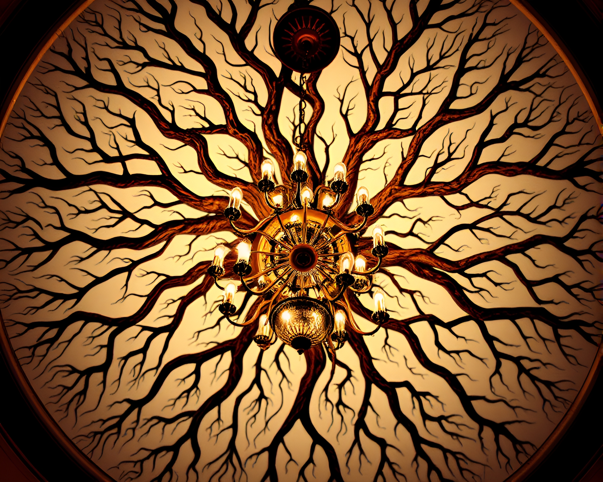 Victorian Chandelier in Tree Ring Forest – free AI stock image