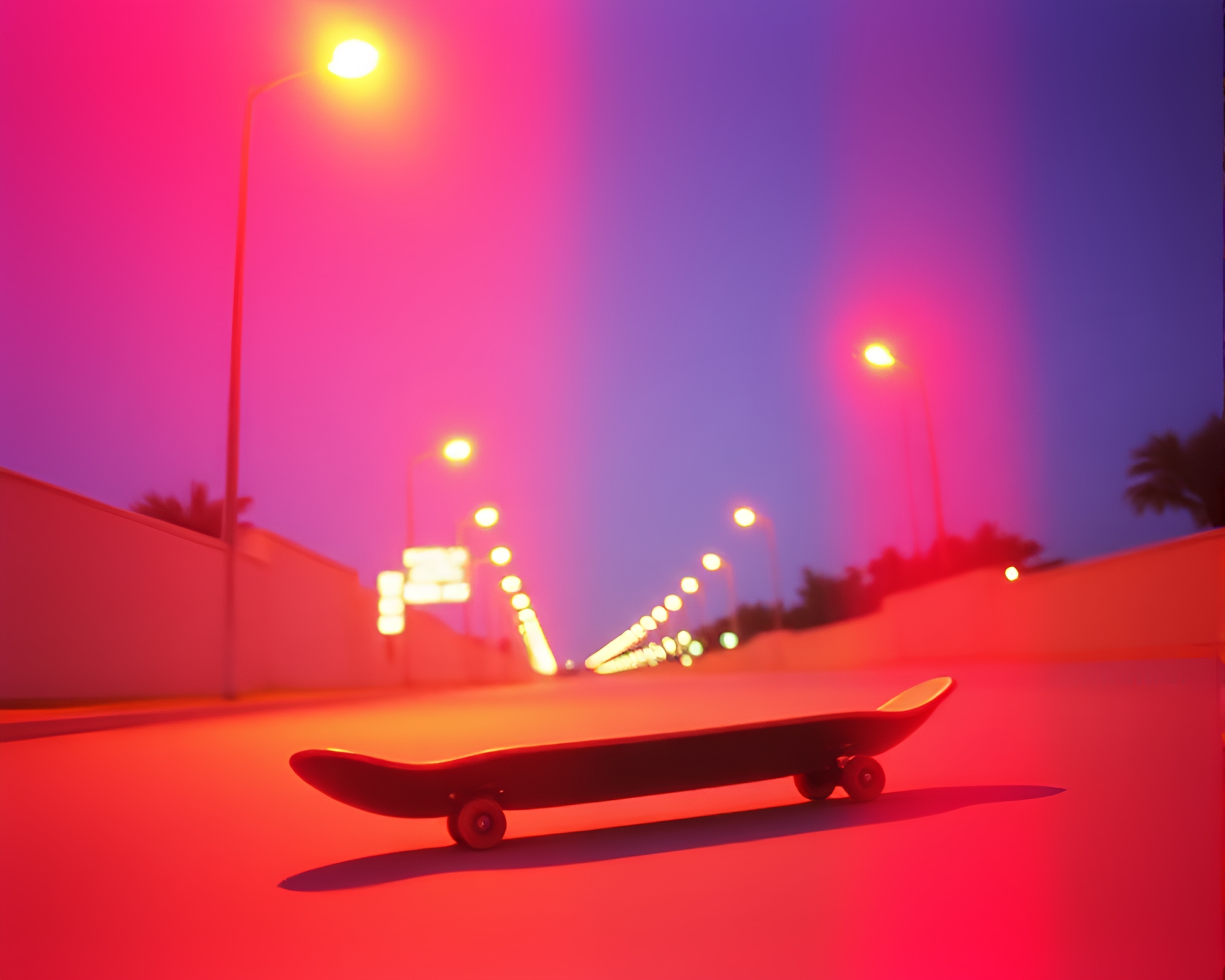 Anime Skateboarder in Underexposed Film Burn Scene – free AI stock image